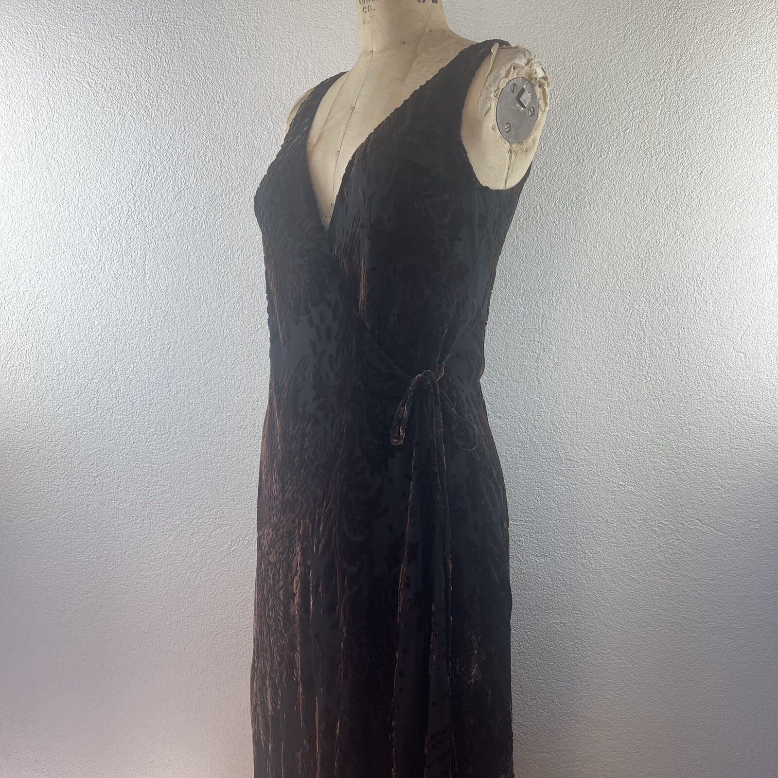 Vintage l 90s 4 Anne Klein Petite Floral Burnout Velvet Bias Surplice Wrap Dress