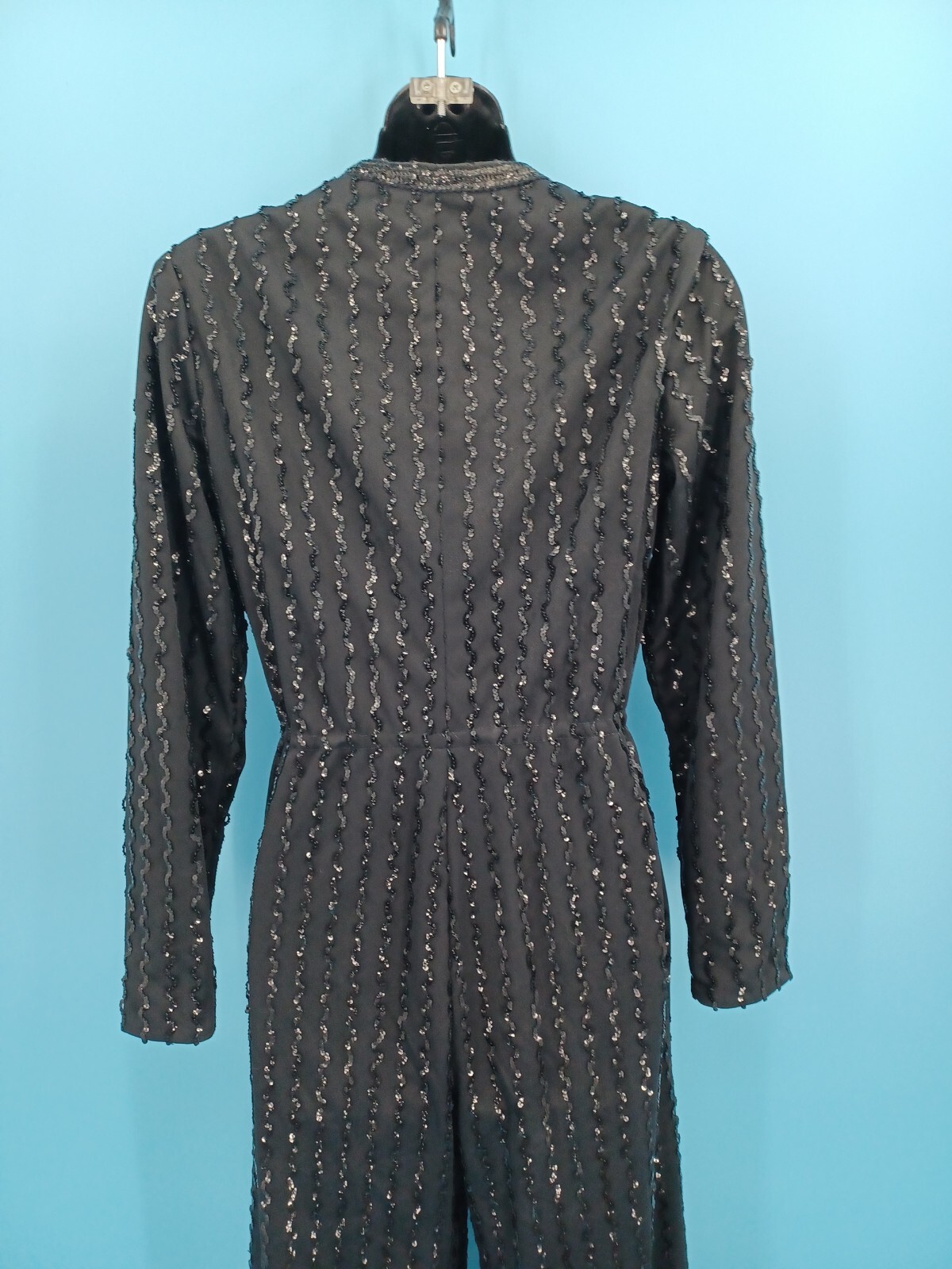 Vintage 1970s LEE JORDAN New York Black Sequin Disco Jumpsuit