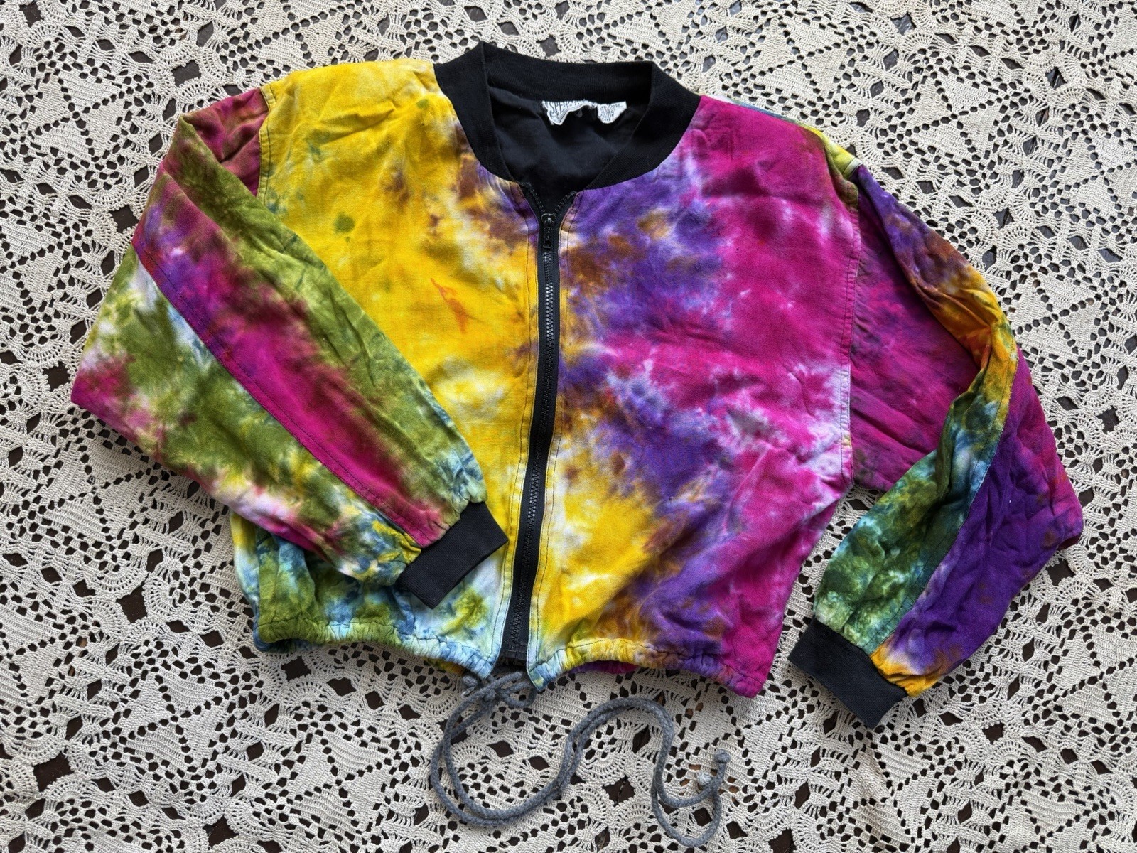 Vintage ‘80s ‘90s Tie Dye Bomber Jacket Soft Rayon India S/M/L