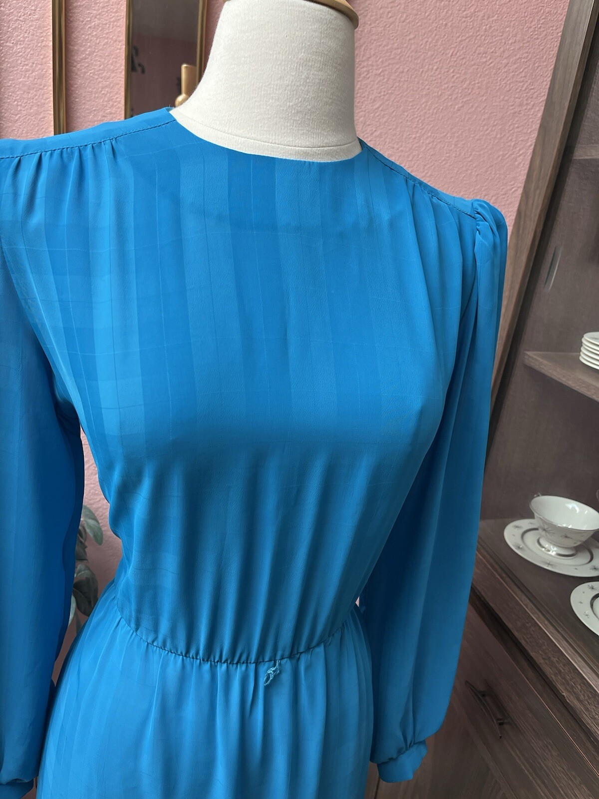 80s Vintage Alison Peter’s Gingham Light Blue Dress | Size L