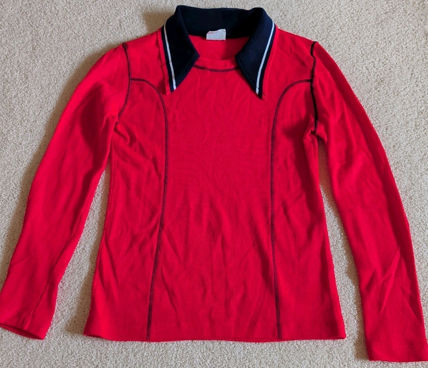 Vintage 70s Sweater Shirt Dagger Collar Red Acrylic Soft Pullover Womens 34 *