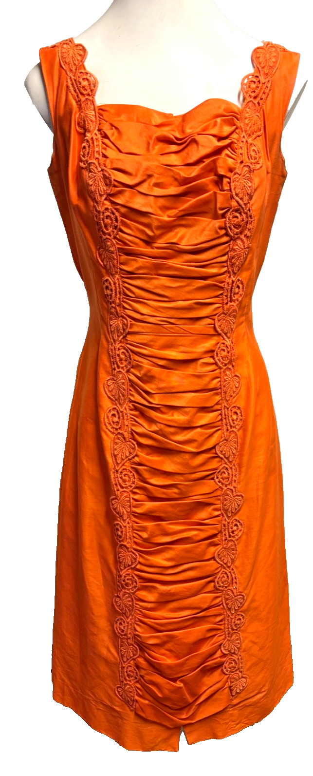 RARE VTG 1950s MIAMI CASUALS Apricot Wiggle Dress Ruching Embroidery EXC! S/M