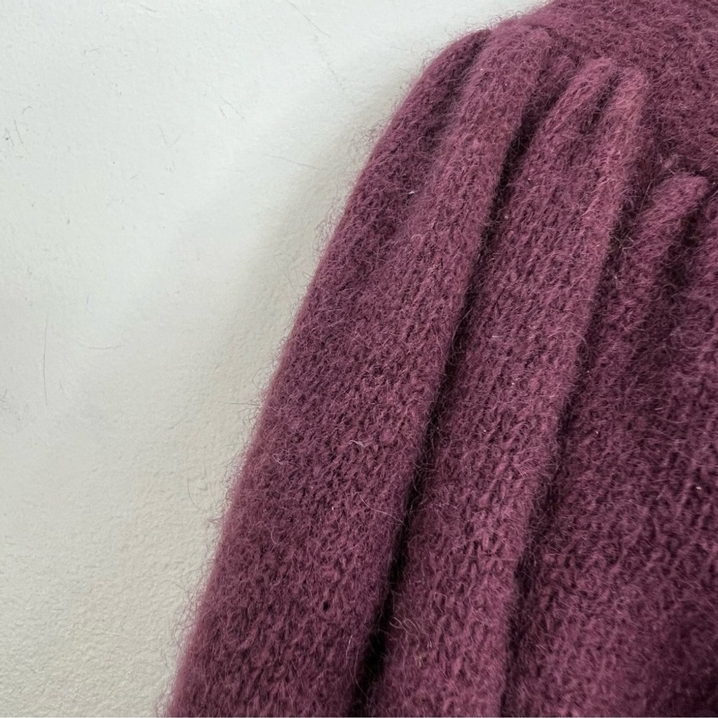 Vintage 90s wool Angora soft fuzzy plum wine puff sleeve cardigan sweater M