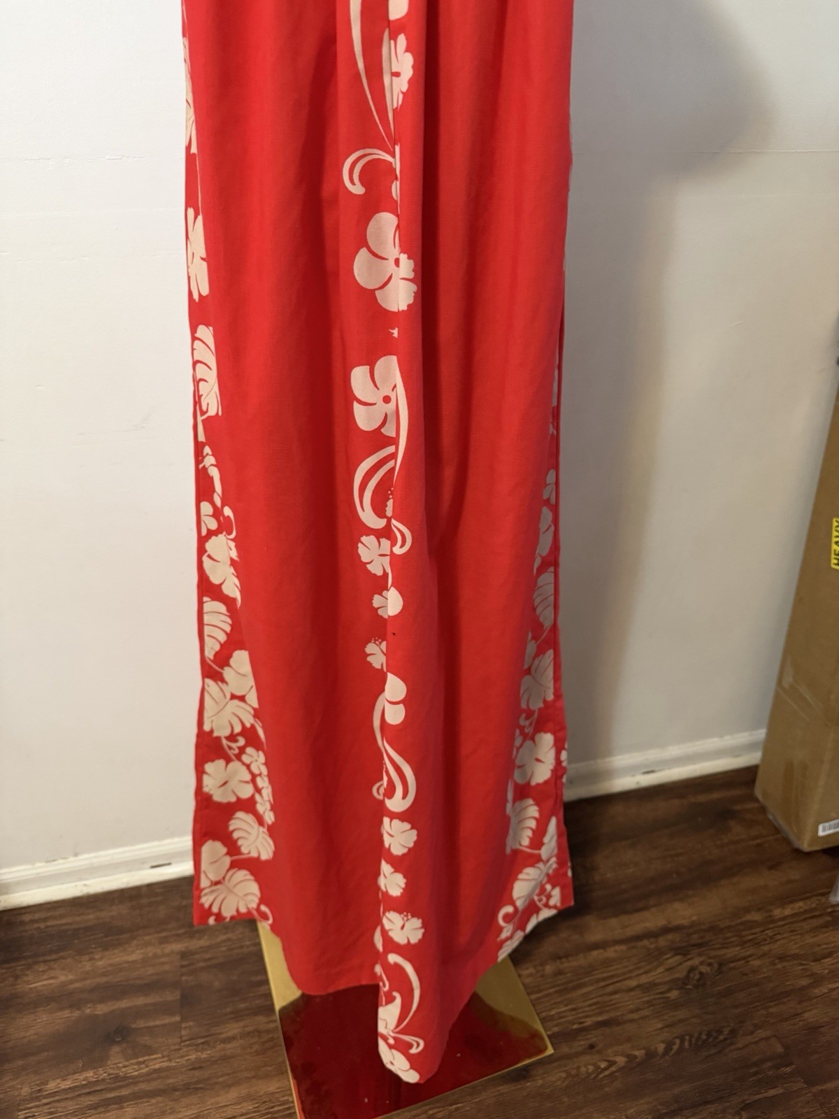Vintage Andrade Honolulu Floral Hawaiian Maxi Dress Red EUC