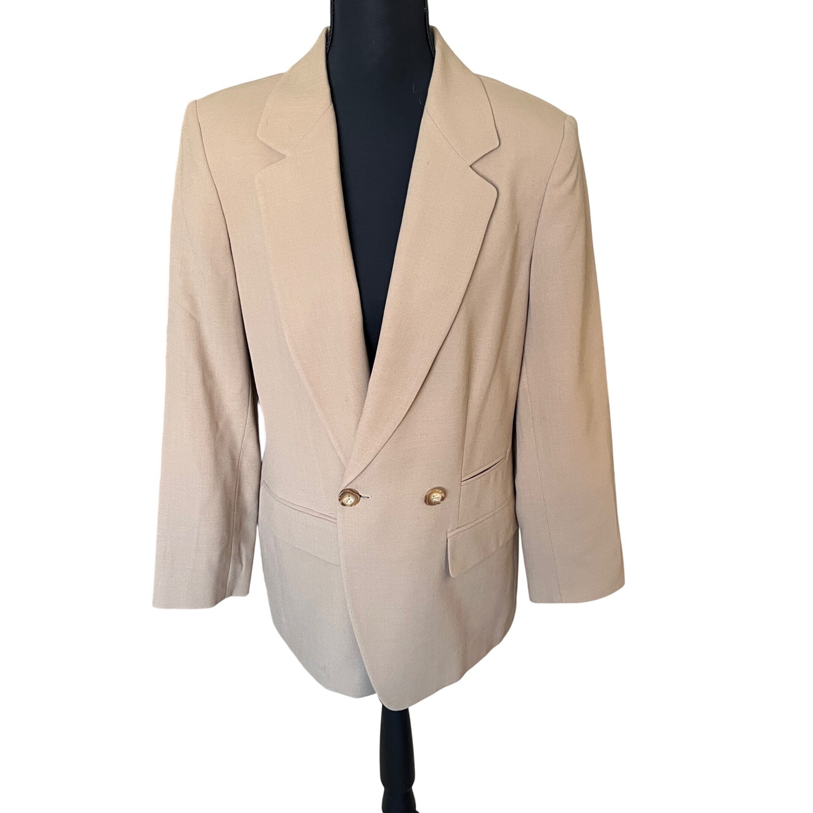 Liz Claiborne Collection Vintage 100% Wool Double Breasted Blazer Tan Beige 8