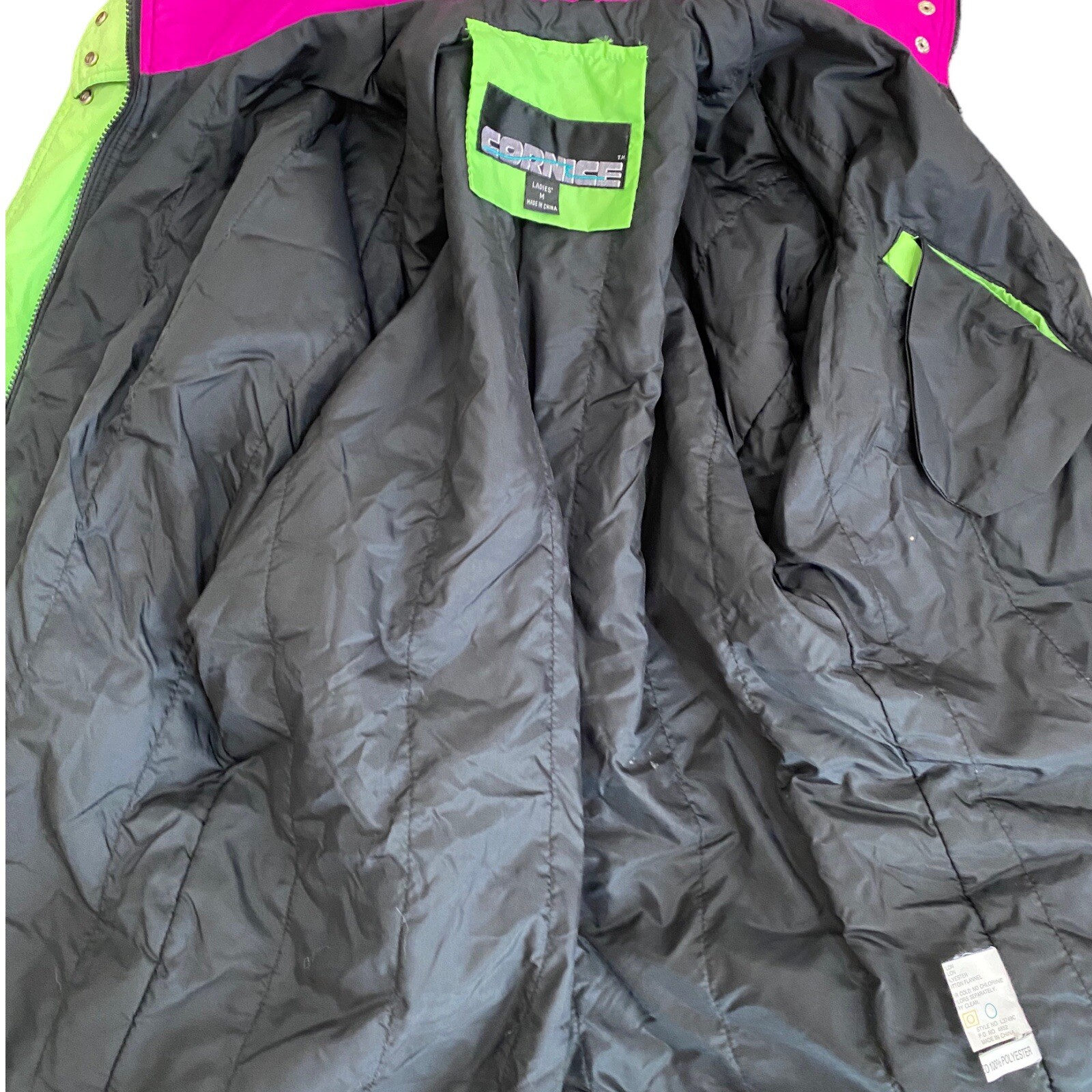 VTG Retro Cornice Color Block Black Purple & Neon Green Ski Jacket Ladies Sz M