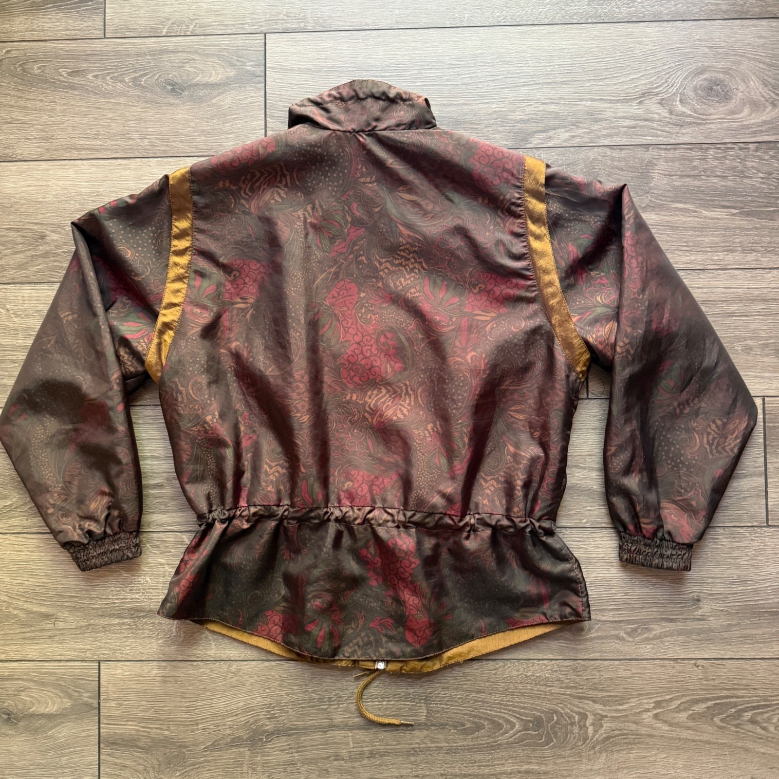 Sunterra Petite Vintage 80s Paisley Windbreaker Jacket Zip Up Cinched Waist PM