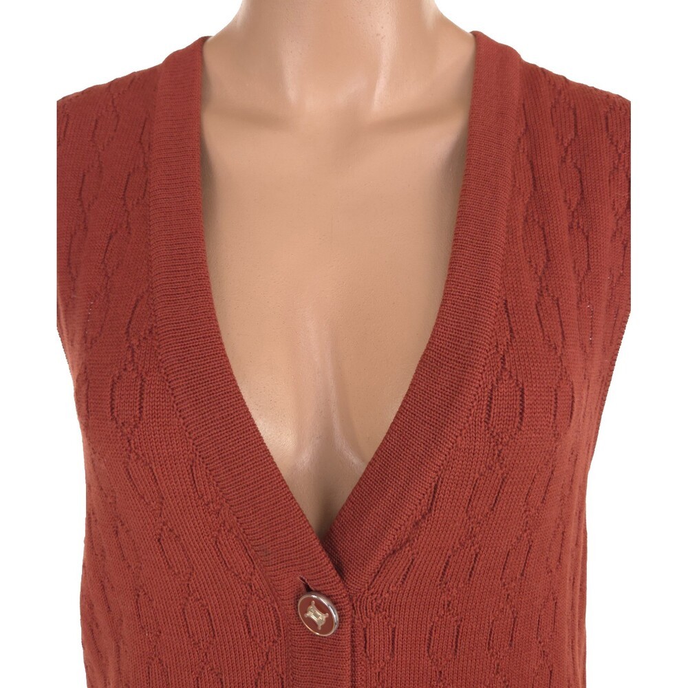 Vintage 80s 90s Celine Paris Sweater Vest Size 42 M Orange Logo Chainlink Knit