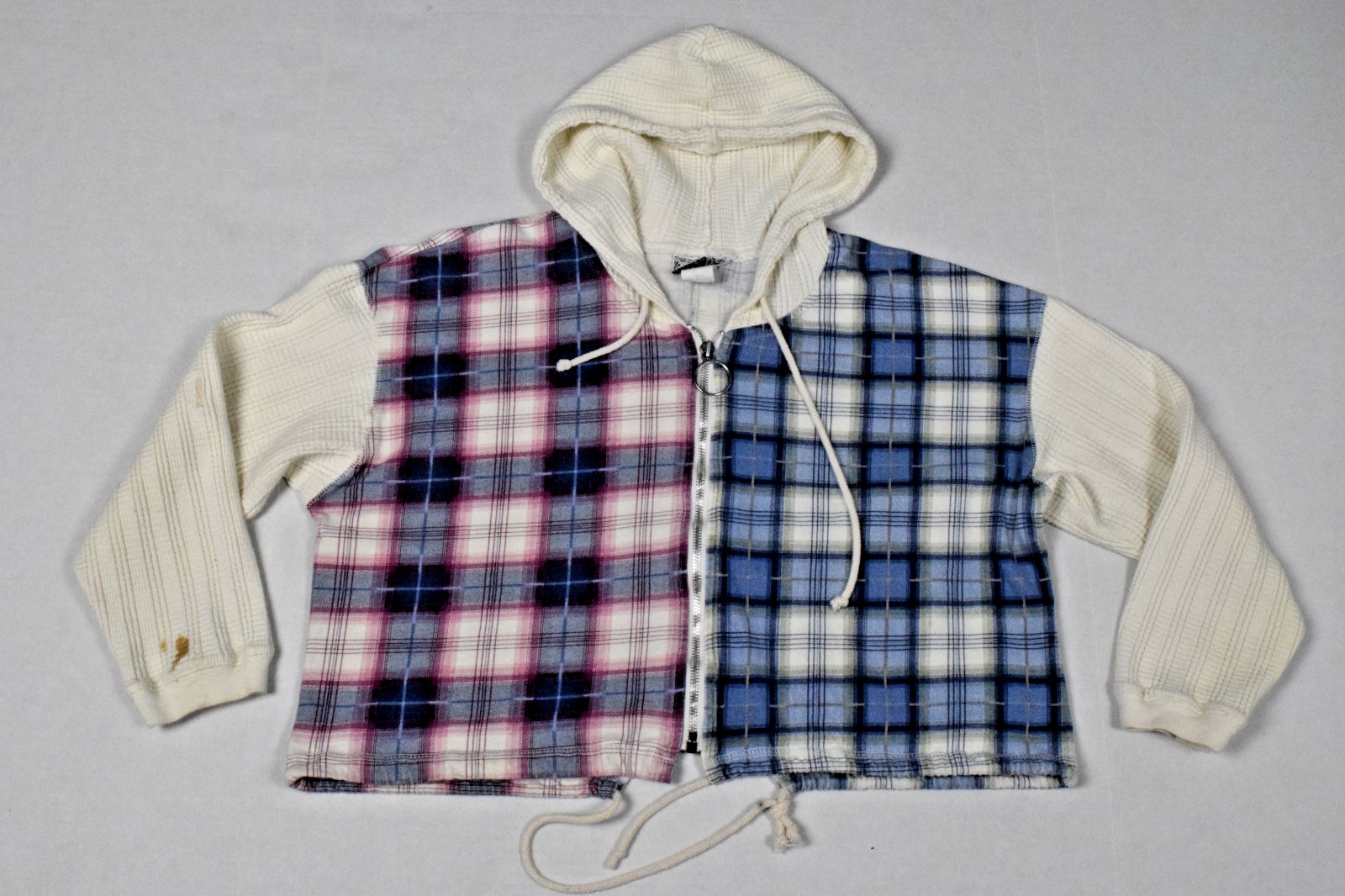 Vintage Zip Up Hoodie Lajate Size M 90s Oversized Blue Red Plaid Made USA
