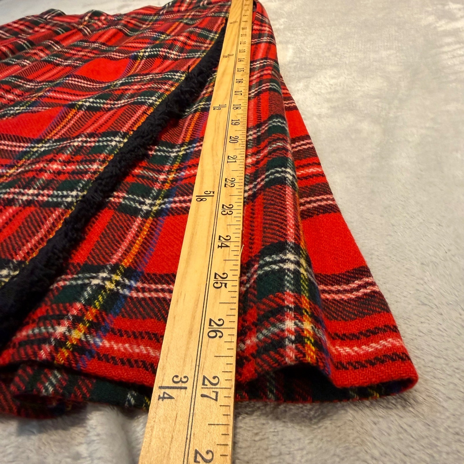 Vintage Red Tartan Plaid Pleated Midi Kilt Skirt Fringe Trim Academic 29 Waist