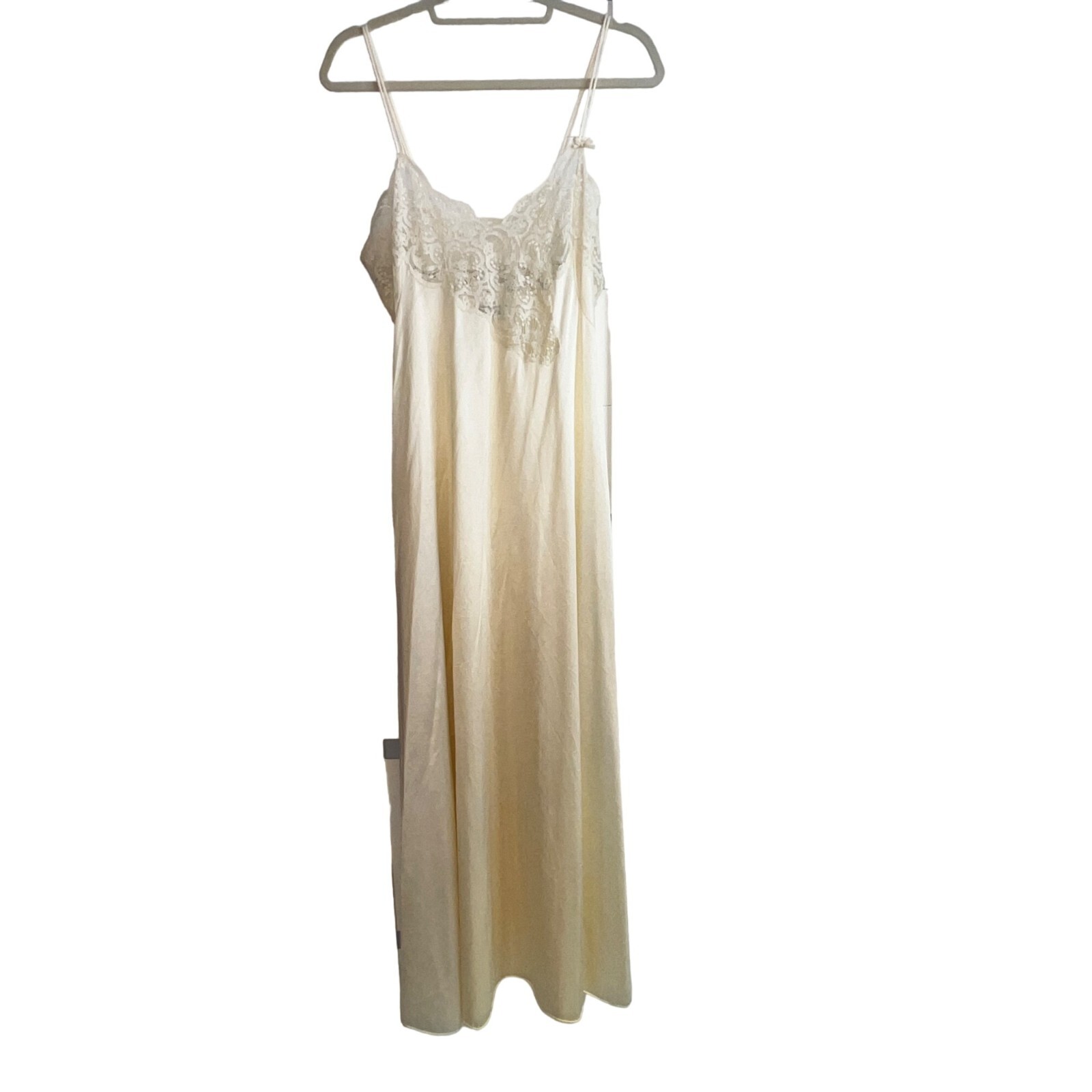 Vintage Lily Of France Ivory Satin & Lace Nightgown Spaghetti Straps Large