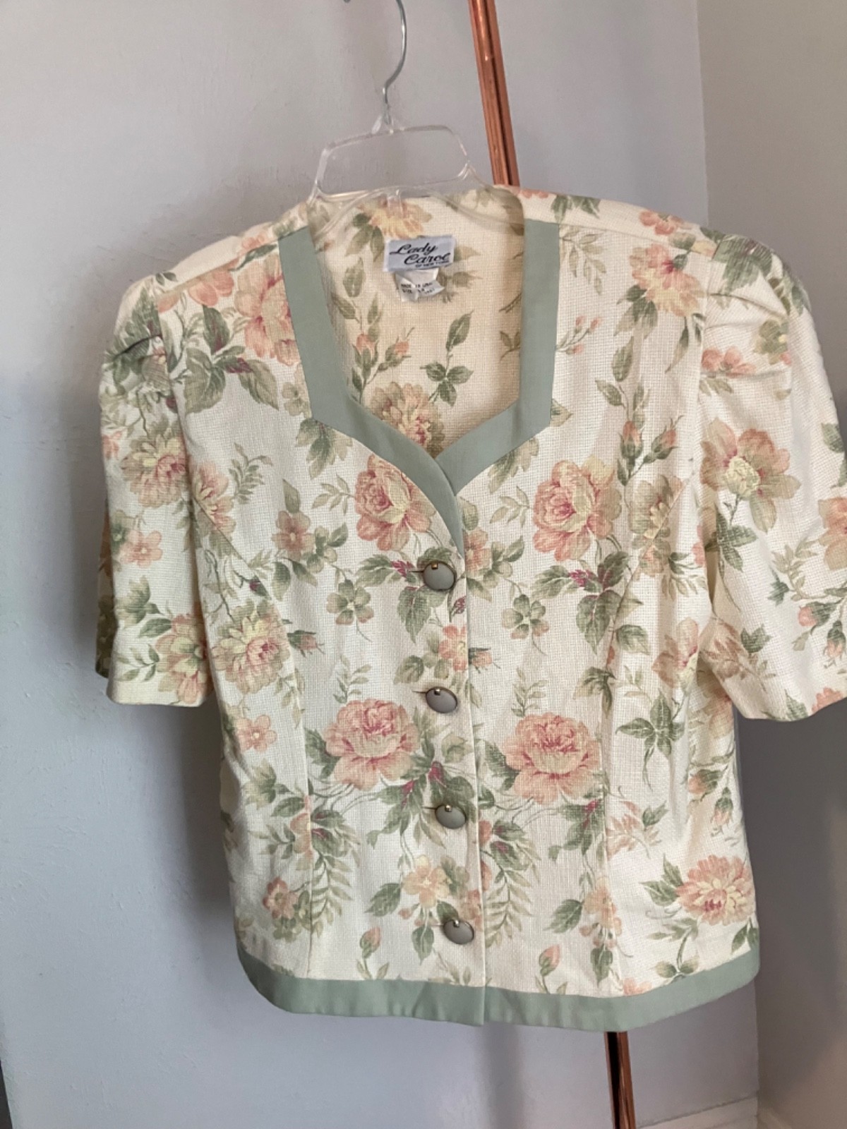 Vintage 80s Lady Carol of New York Sage Green and Cream – Size 14