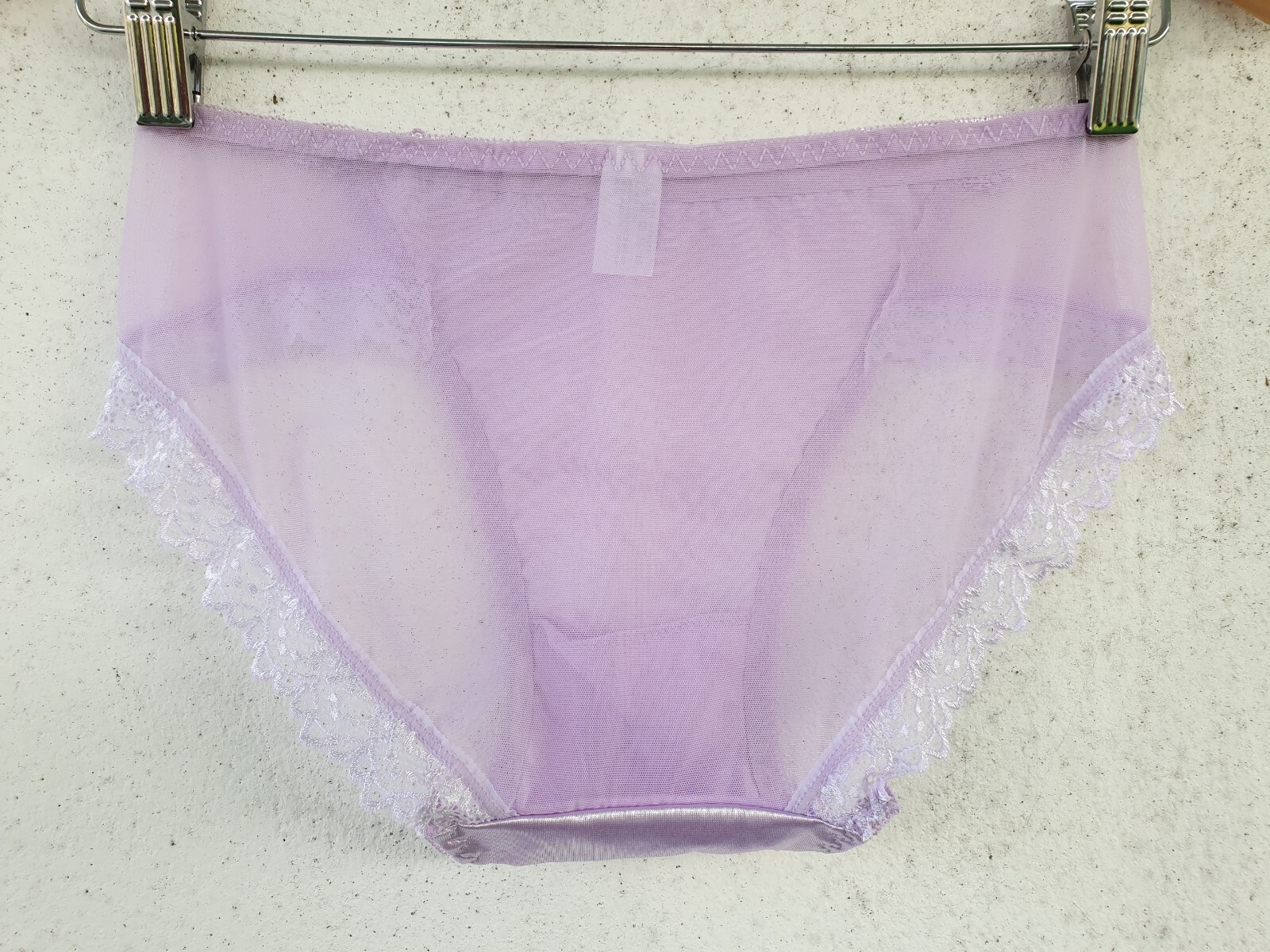 Shiny Nylon Satin Panty Sissy Purple Bikini See Through Brief Sz. 6-7 Hip 35-39″