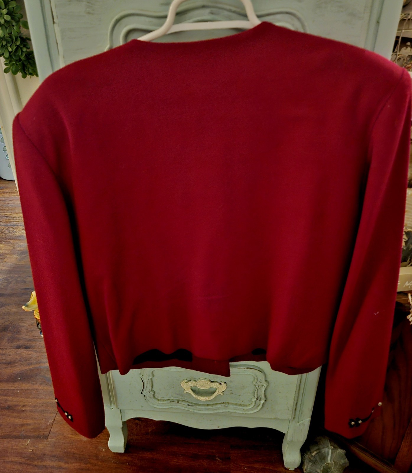 Patty Lewis VTG Wool Jacket W/ Suede Trim & Brass Buttons Sz Lrg Dark RED