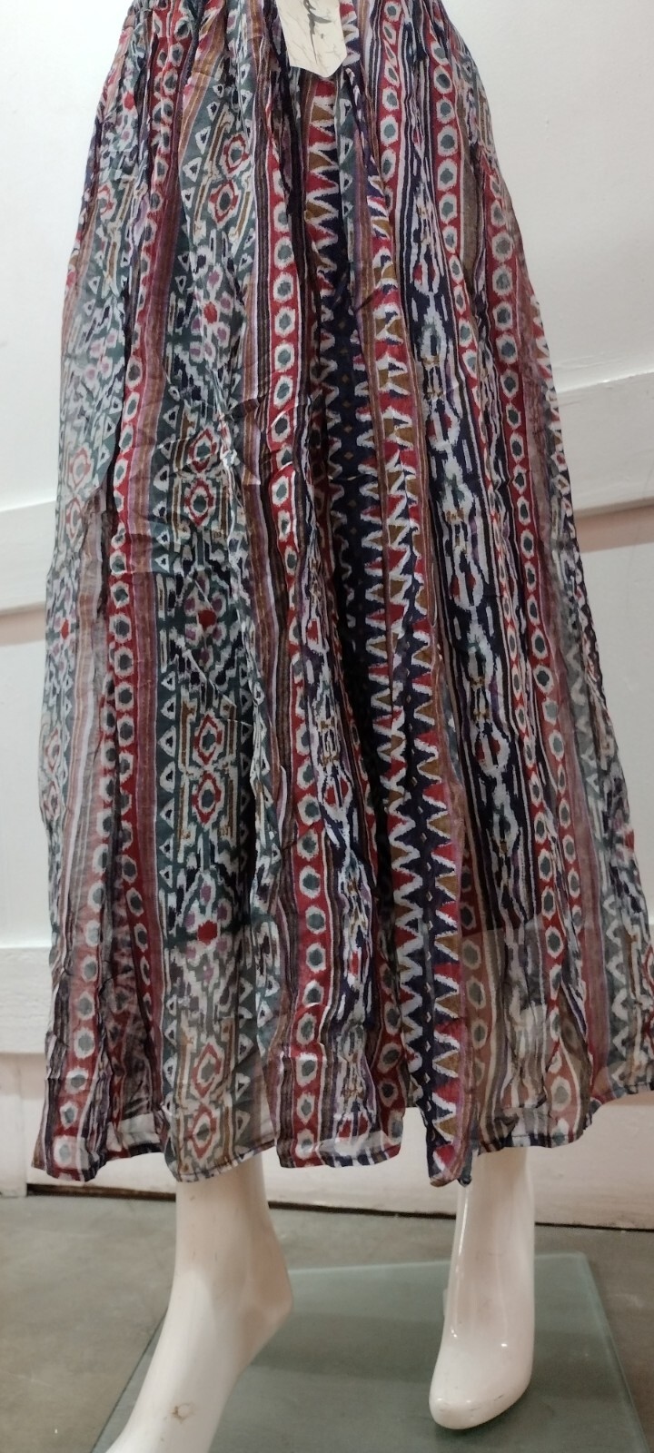 Vintage Tribal Boho Maxi Broomstic Skirt Peasant African Zig Zag Rayon Blend New