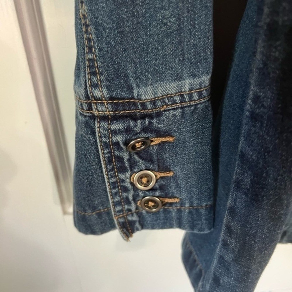 French Kuff Vintage Notched Lapel Button Front Blue Denim Jean Jacket Size Large
