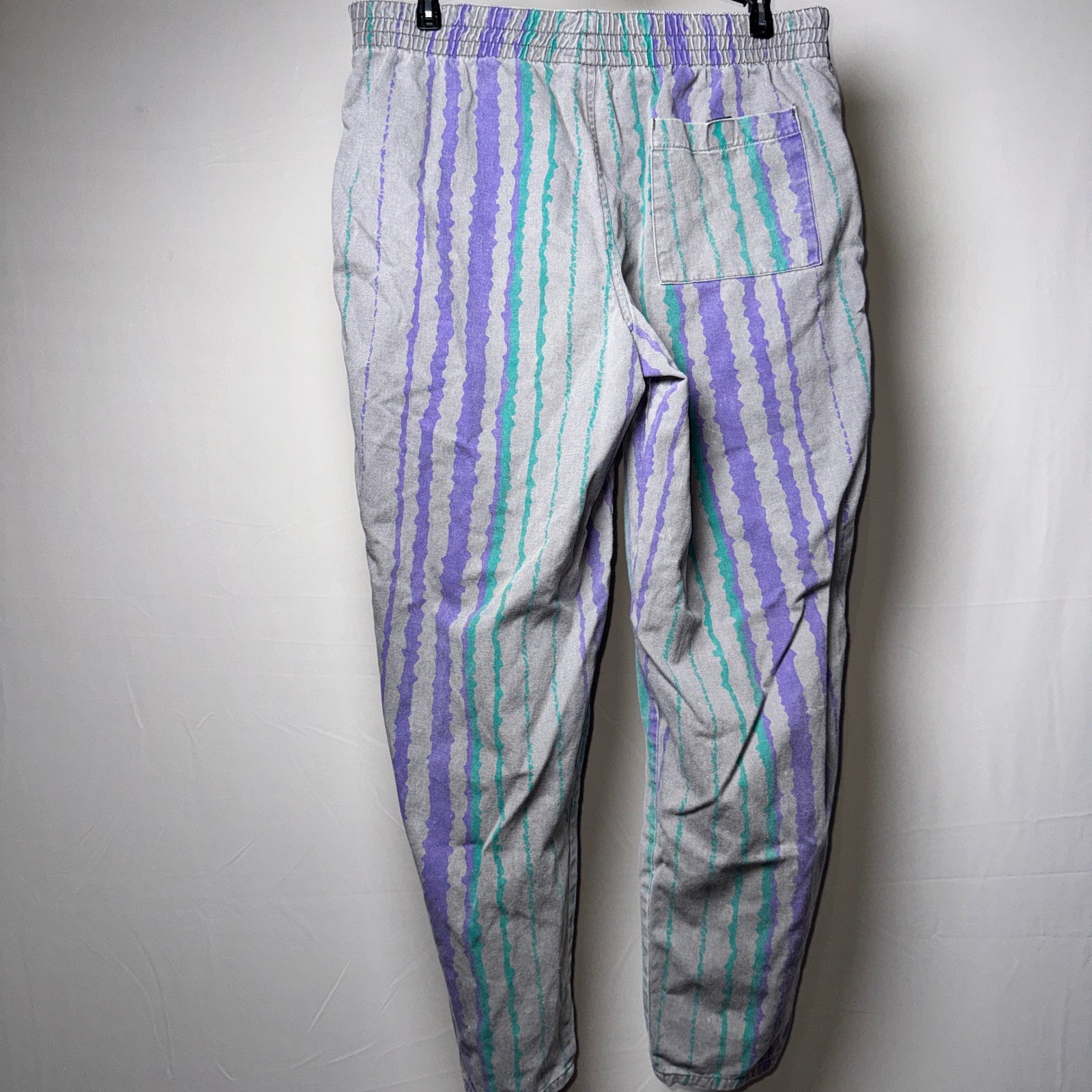 Vintage 80s/90s Gray Purple Striped Cotton Parachute Weightlifting Pants L 14-16