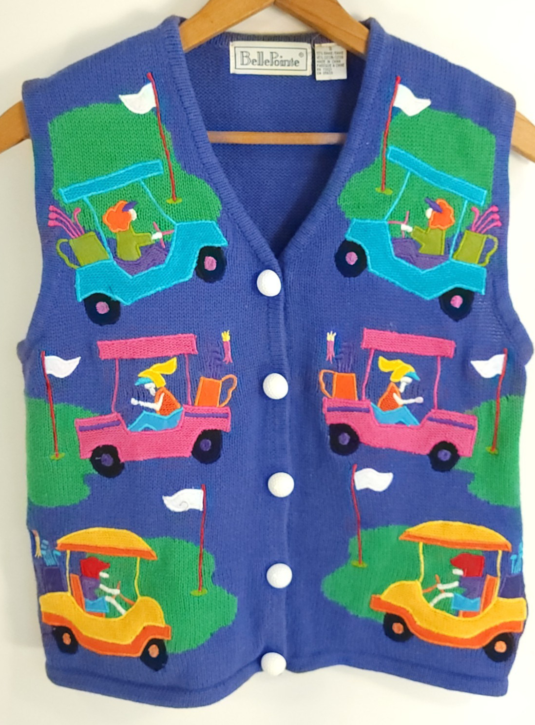 Vtg Belle Pointe Sweater Women’s Small Multicolor Golf Theme Sleeveless