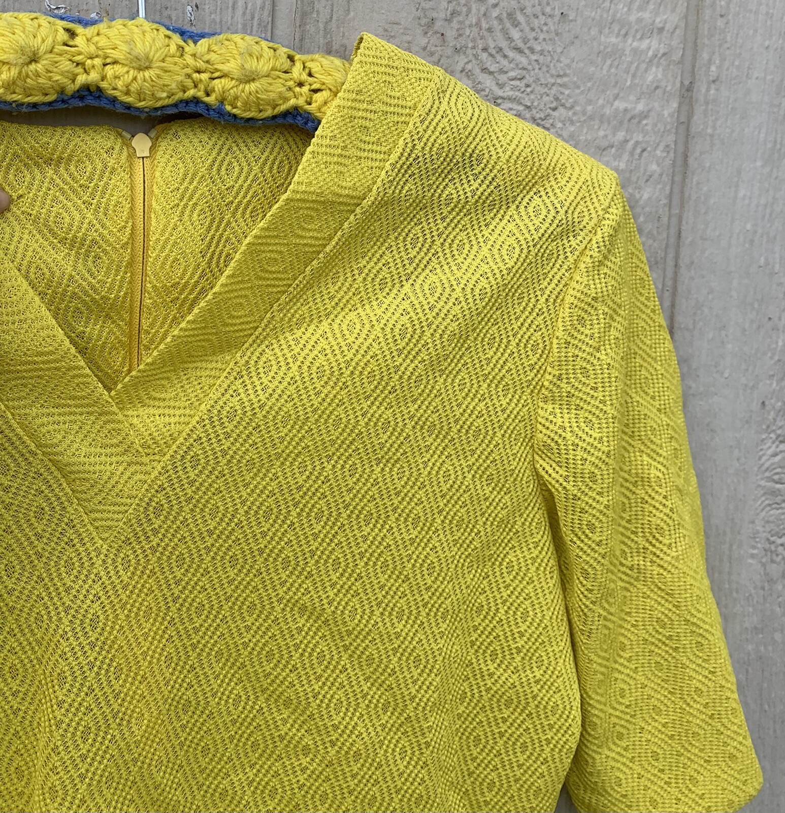 Vintage H Bar C California Ranchwear Top Diamond Pattern Knit Yellow 60s 70s M