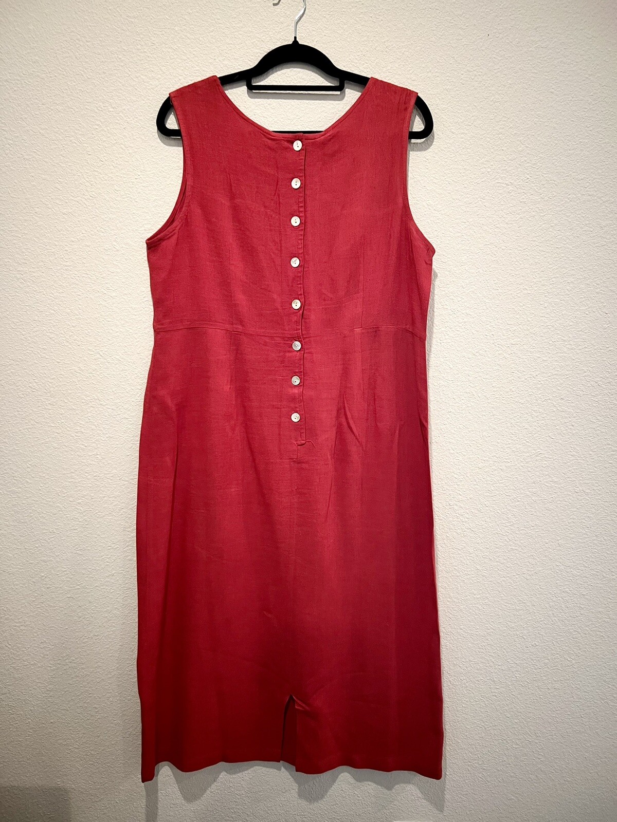 Vintage 90s Red Sleeveless Dress Flax Linen Blend Empire Waist Minimalist Sz 16