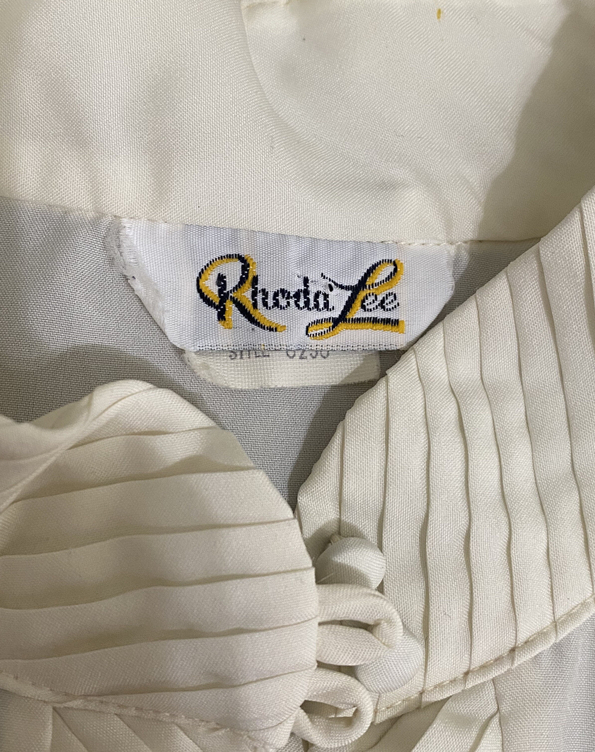 VTG Rhoda Lee 50s 60s White Ivory Blouse Sz 16 High Neck Short Sleeve Button Up