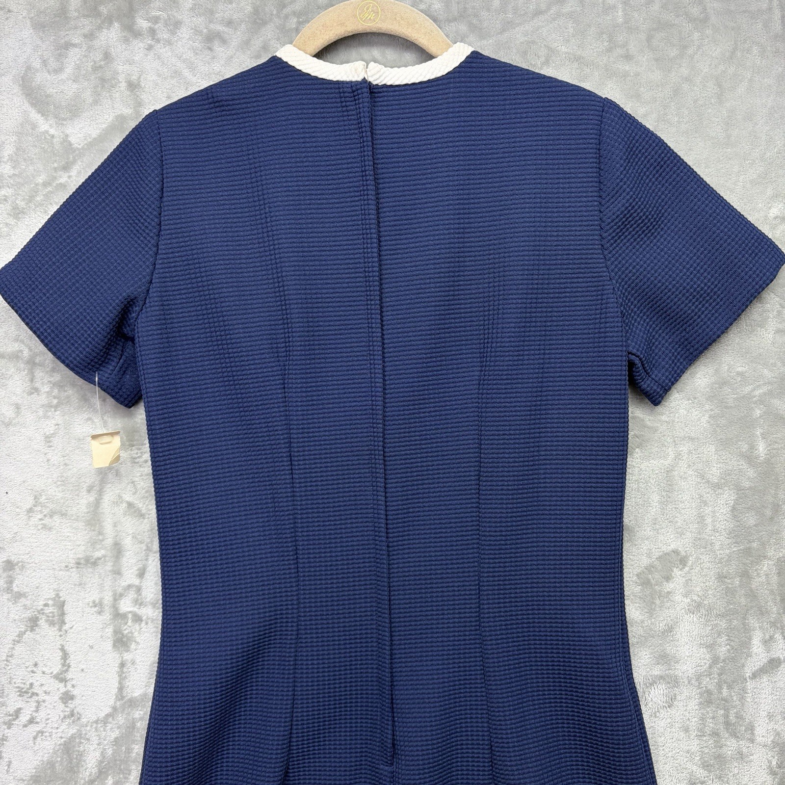 Vintage Womens 60’s Mod A-Line Dress 14T Navy White Keyhole Pinup Union Made NEW
