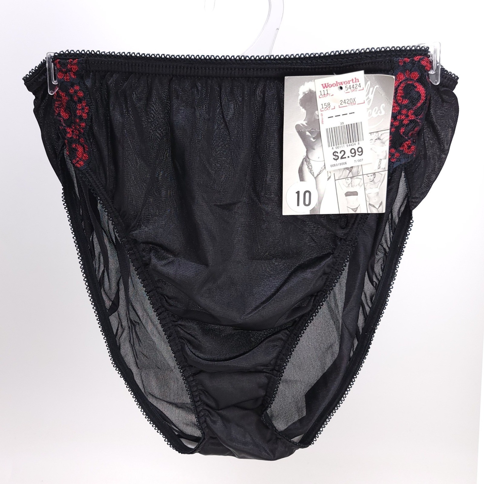 Vintage Nantucket Industries Black Red Lace High Cut Brief Panties Size 10 NOS