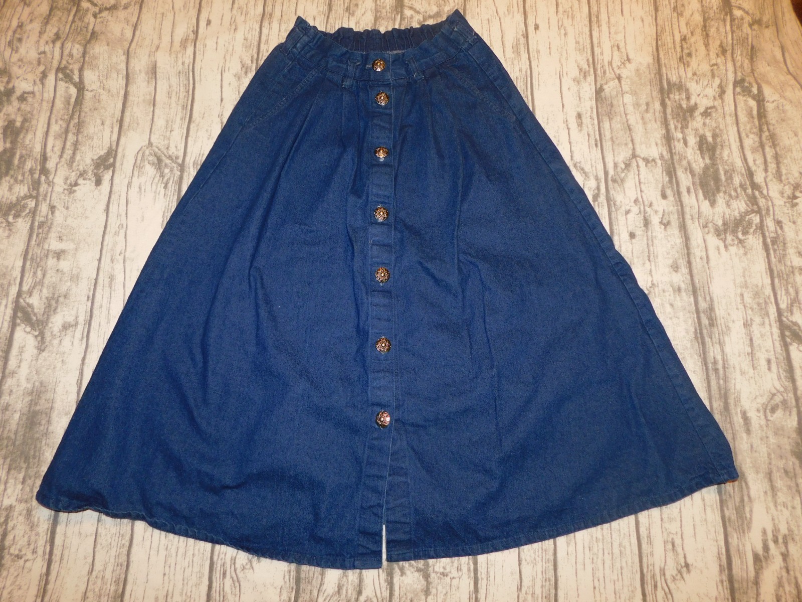 VTG 80s DENIM SKIRT WESTERN COWGIRL BUTTON FRONT BOHO A LINE MIDI sz 14 M/L