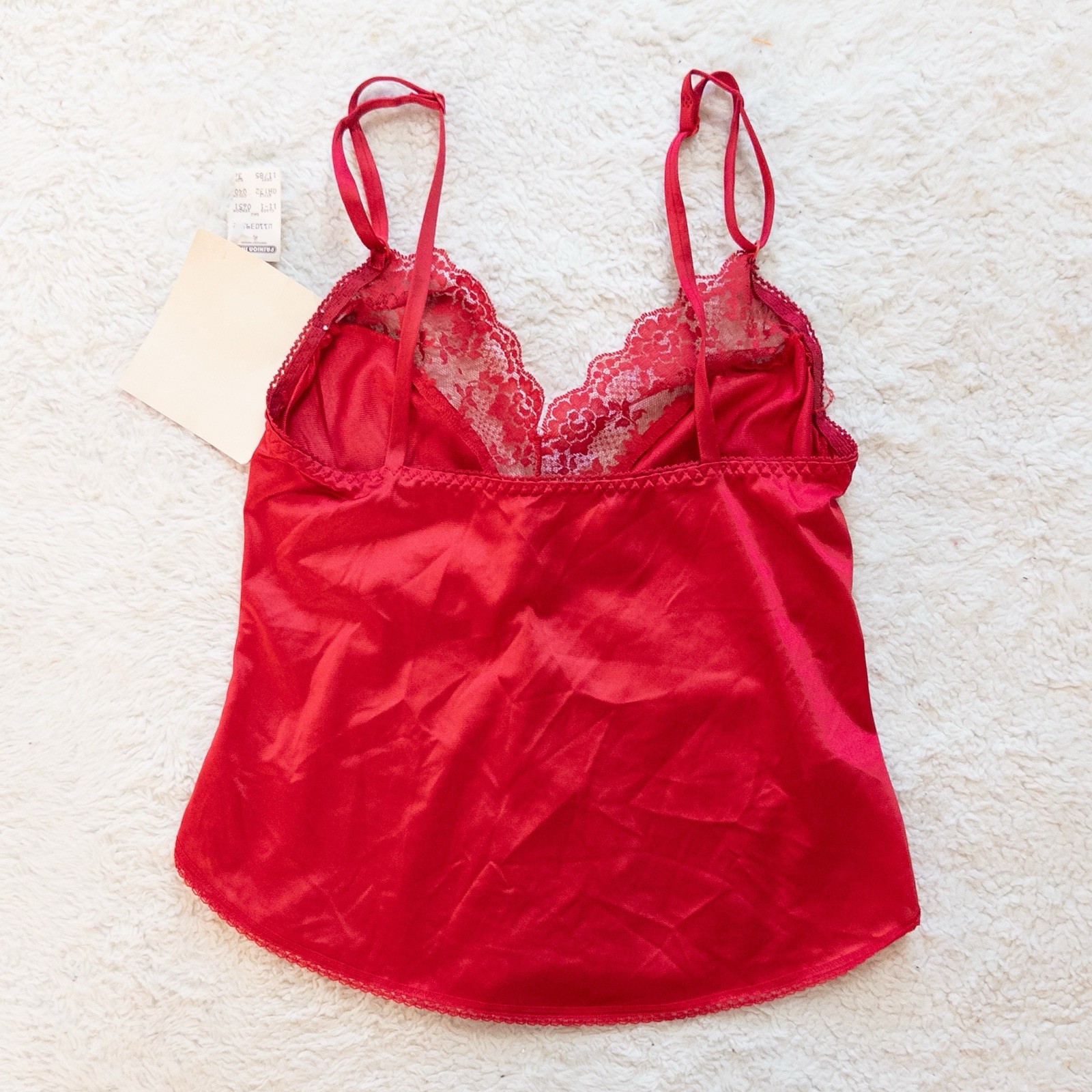 Vintage 80s Angela Red Lace Trim Camisole Cami Top NWT Size 36