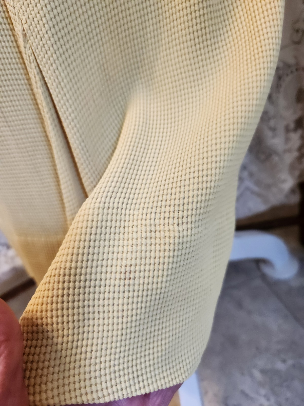 Vintage 1930s Yellow Waffle Knit Dress with Flutter Sleeves and Pockets