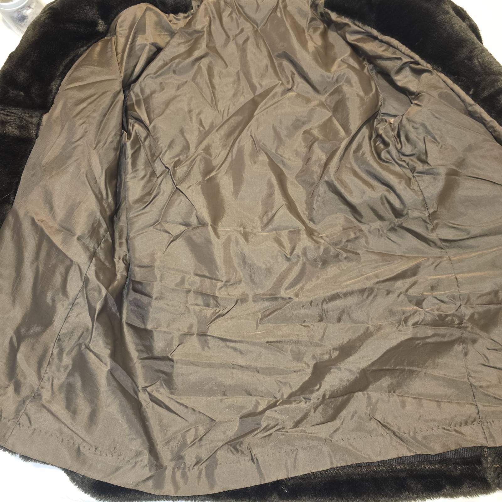 VTG Herman Kay Dark Brown Faux Fur Double Breasted Women’s Coat USA Distressed