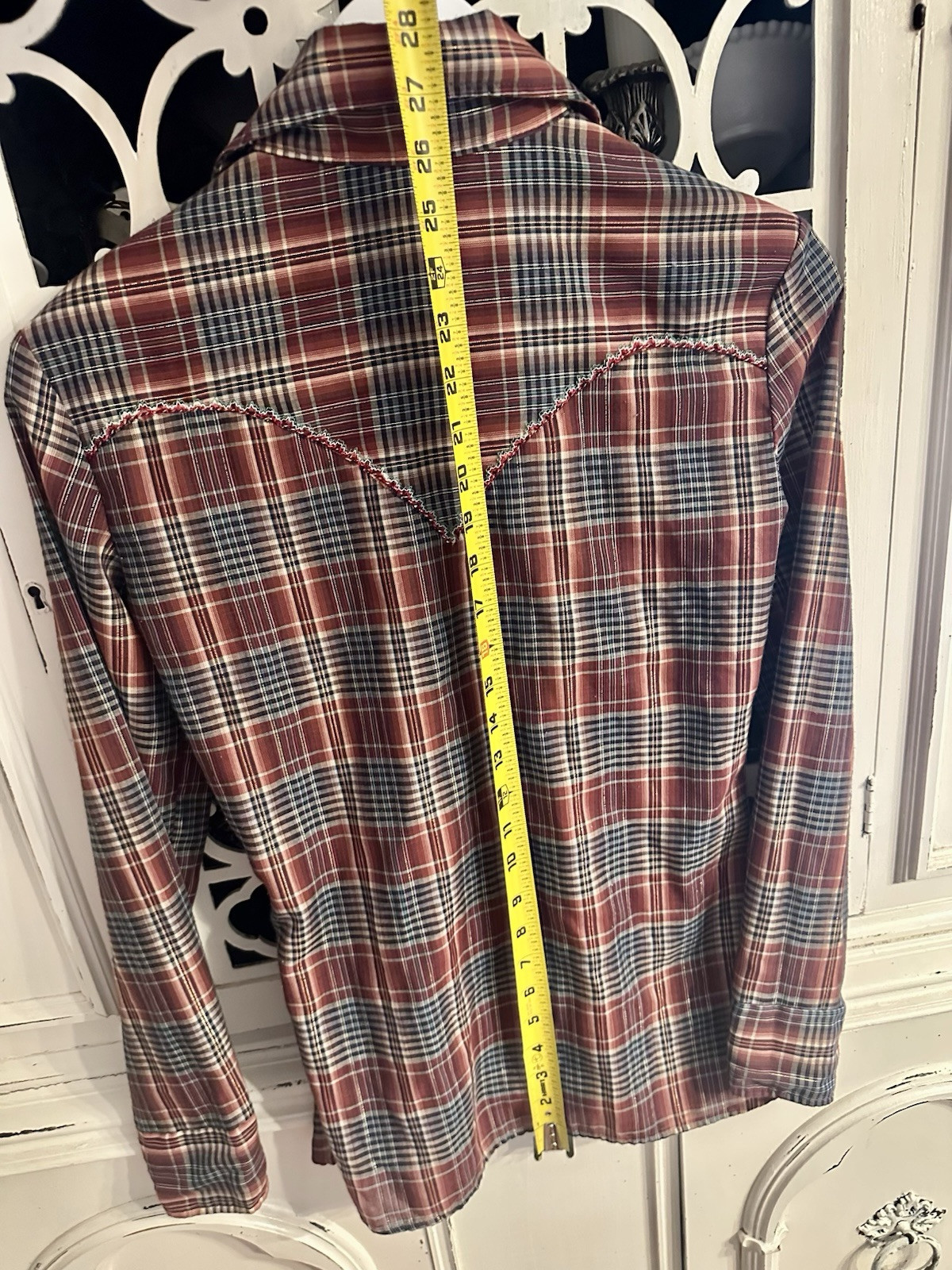 Tem Tex Vintage Western Shirt Embroidered Plaid Button Down Rodeo Cowboy Size 8