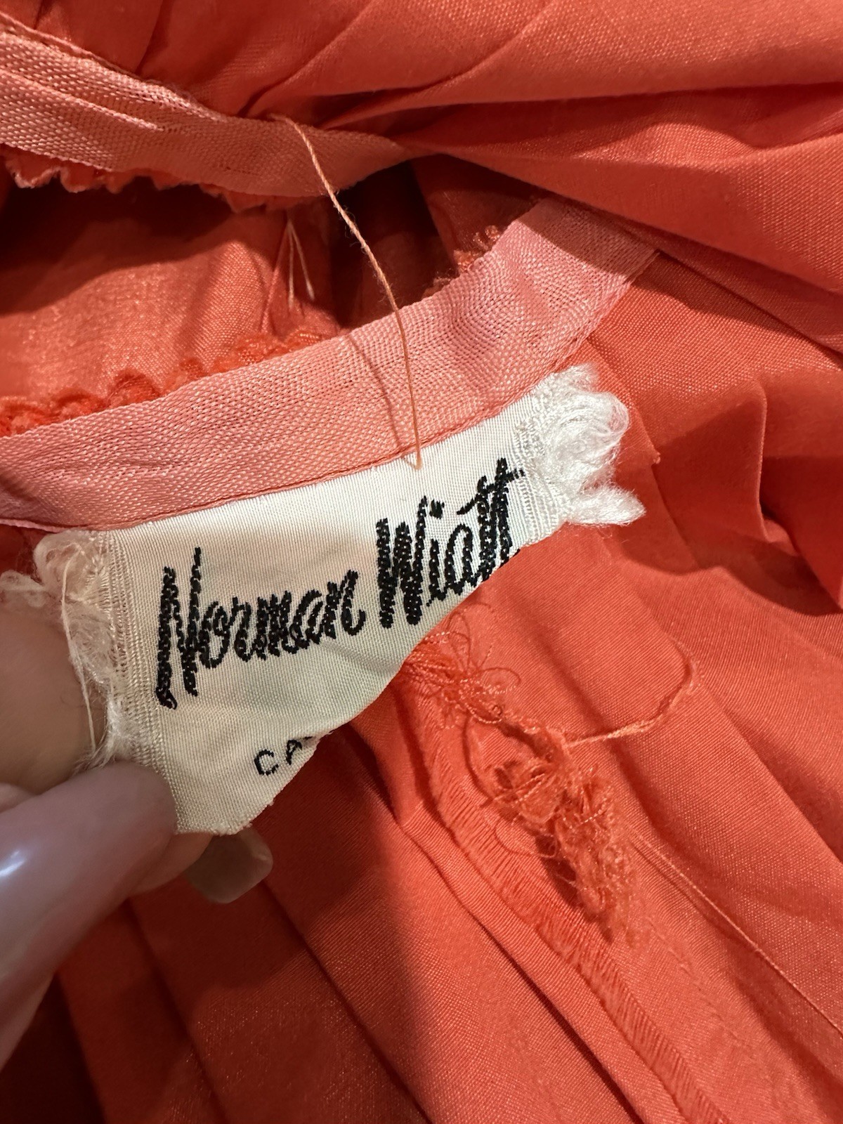 NORMAN WIATT California 60’s Pleated SMALL Vintage Dress Raw Silk? Orange