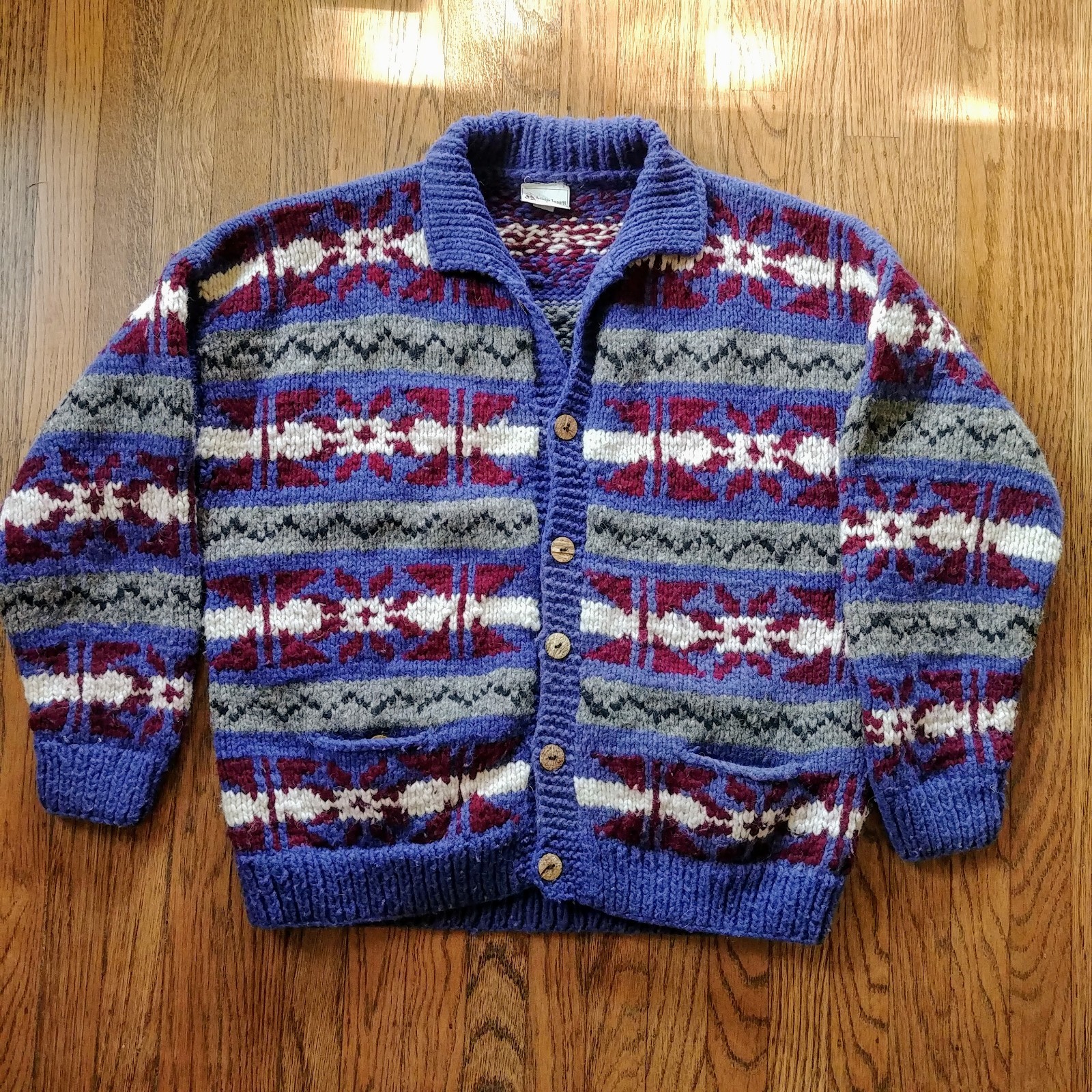 70s 80s Cowichan Cardigan Chunky Sweater WOOL Bolivia POCKETS