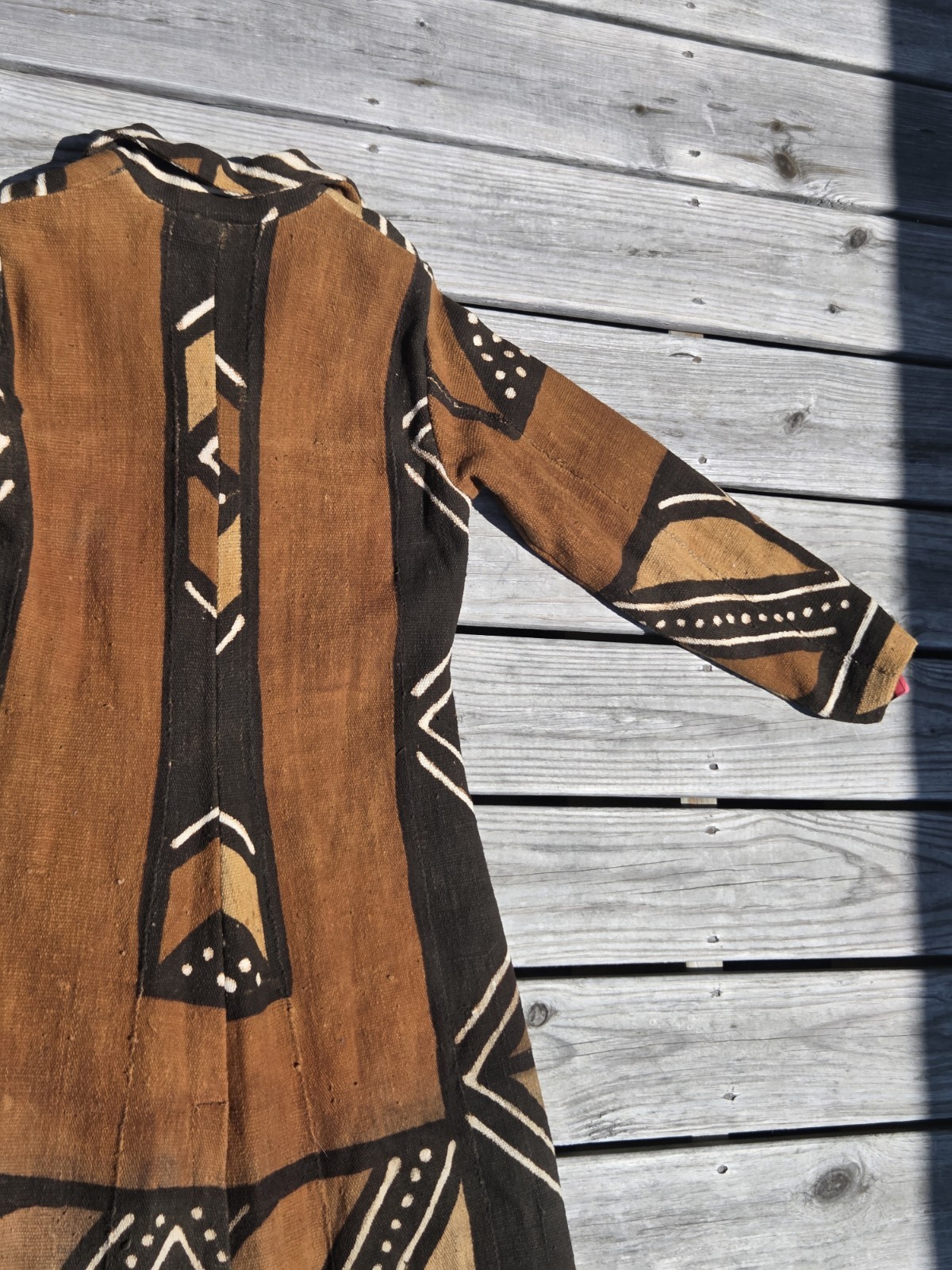 Vintage African Mudcloth Bogolan Long Duster Coat Geometric Handwoven Boho Art