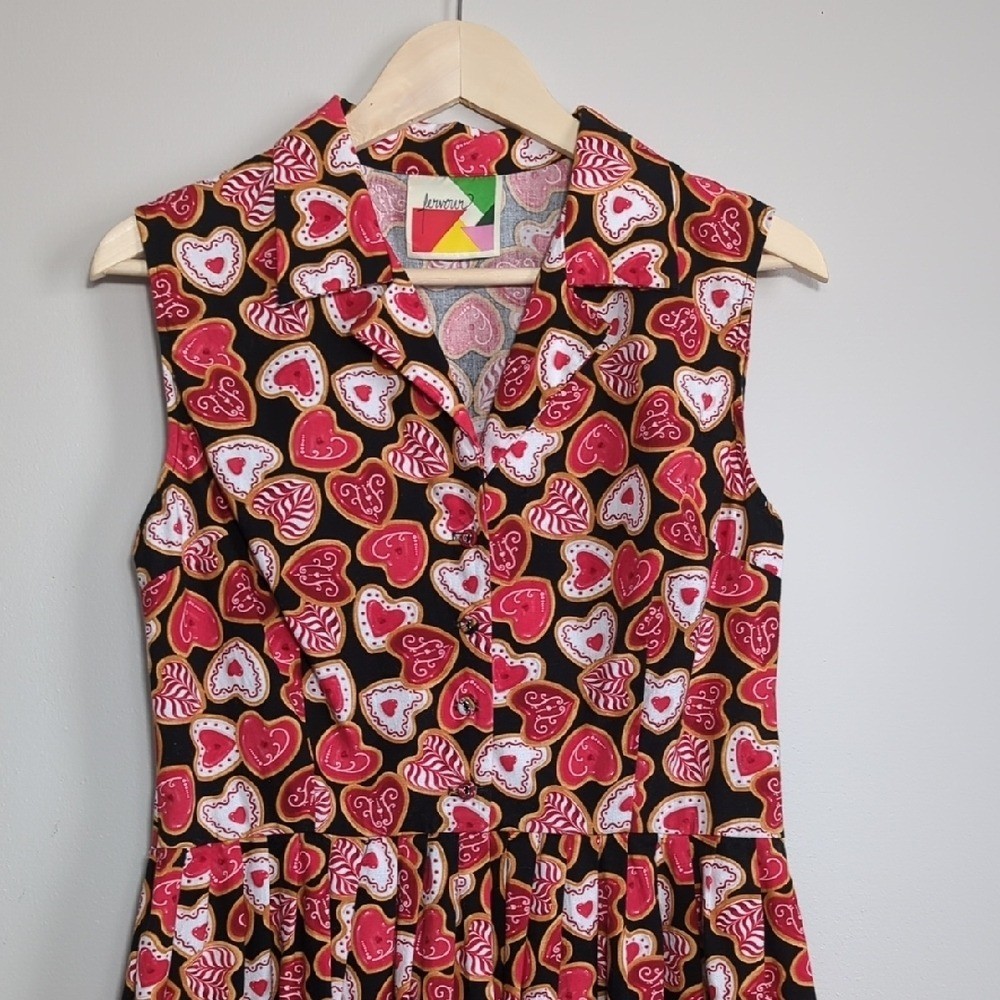 Vtg Style Fervour Modcloth Heart Cookie Dress Valentine’s Day Retro Pinup Med Lg