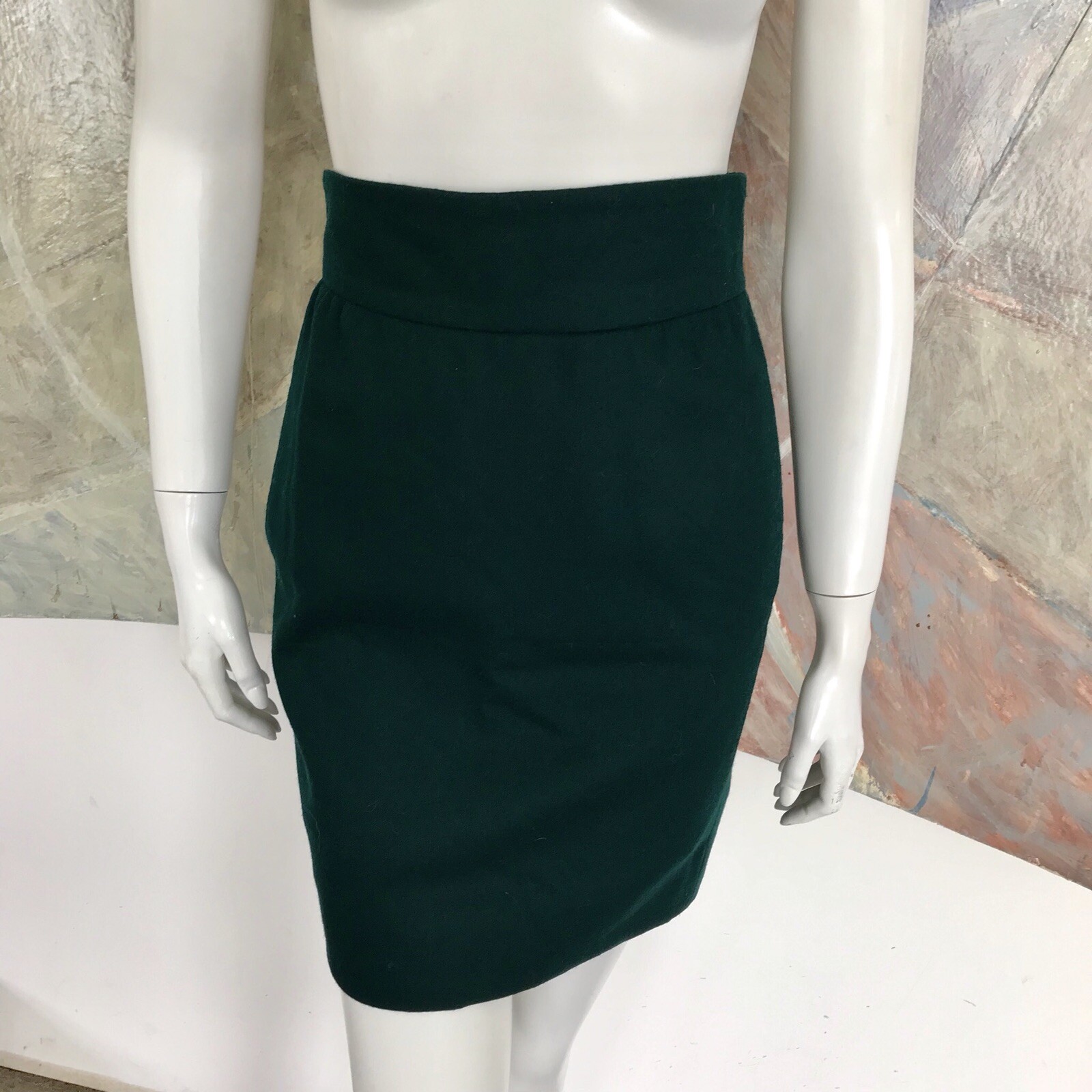 Vintage Gloria Sachs Jungle Hunter Green Wool Pencil High Waisted Skirt Size 4