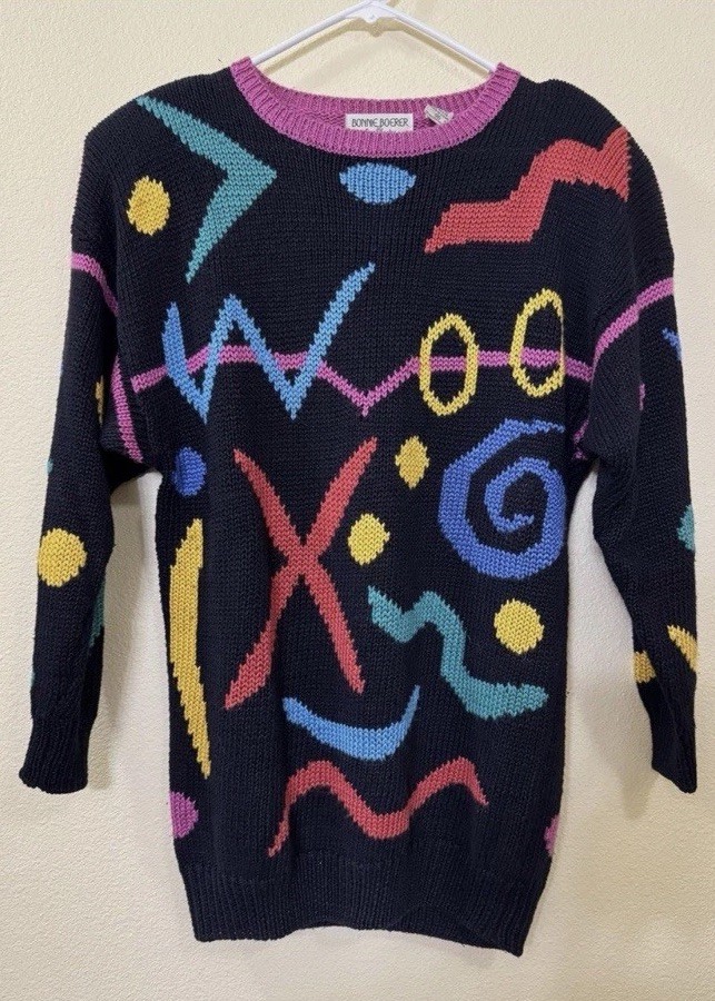 Vintage 80s Bonnie Boerer Oversized Abstract Graphic Sweater Geometric Size M