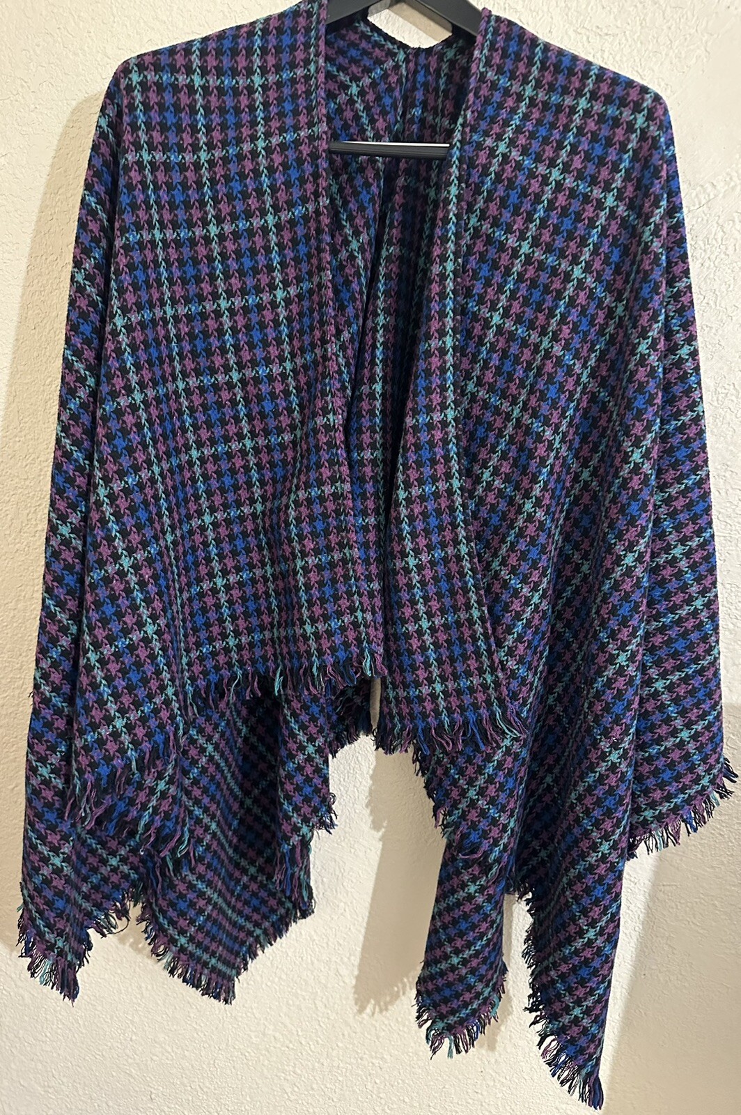 Vintage 1980’s Rainbow Poncho Wool and Cotton Tweed