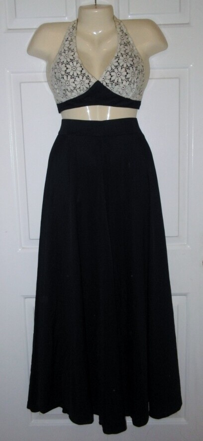 VTG 70s 2 Pc Bikini Top Full Swing Maxi Skirt 5 Hippy BoHo Crocheted Lace Outfit
