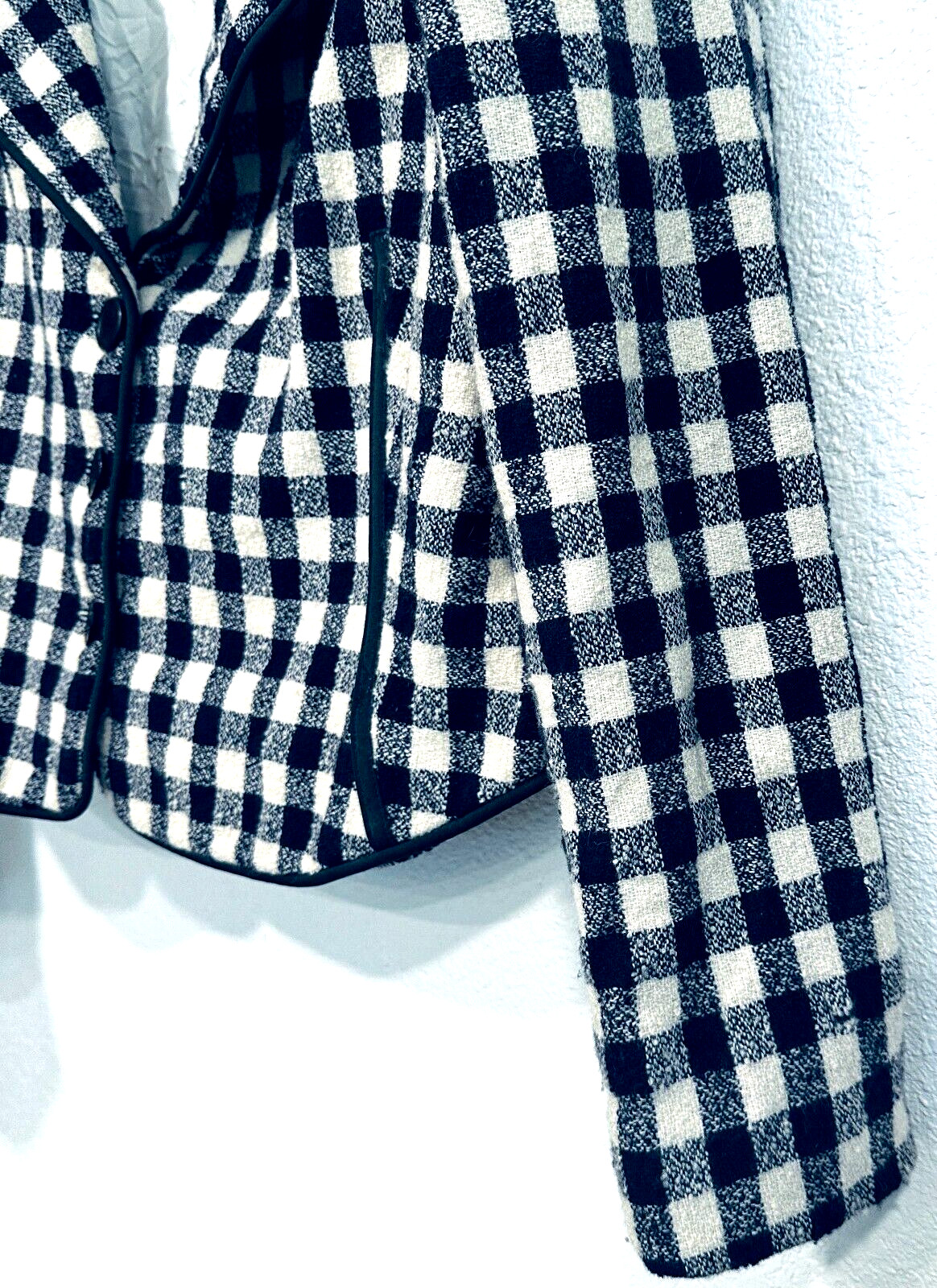 Vintage Moschery Wool Blazer Jacket Navy Blue / White Plaid Made in USA Size 14