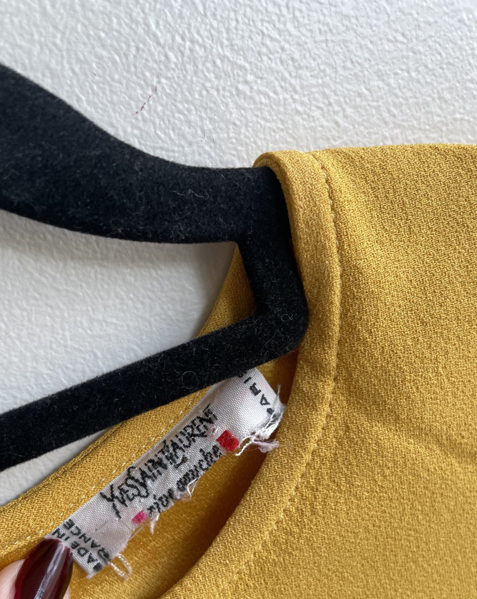 YVES SAINT LAURENT Rive Gauche Vintage Mustard Yellow Top fits AU 8 VGC 1980’s