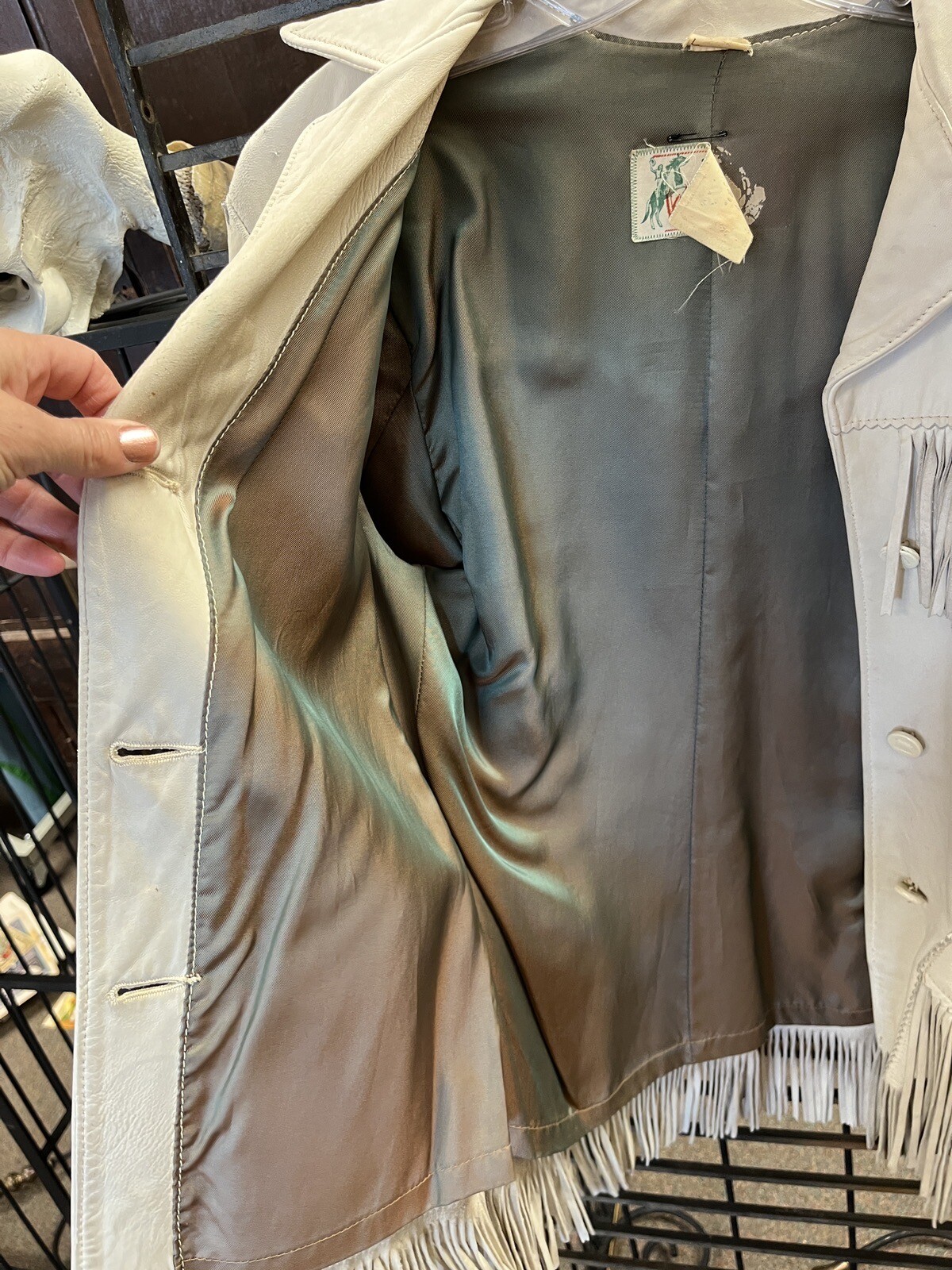 Vintage western Trego’s WestWear lambskin leather fringe jacket sm 1950’s