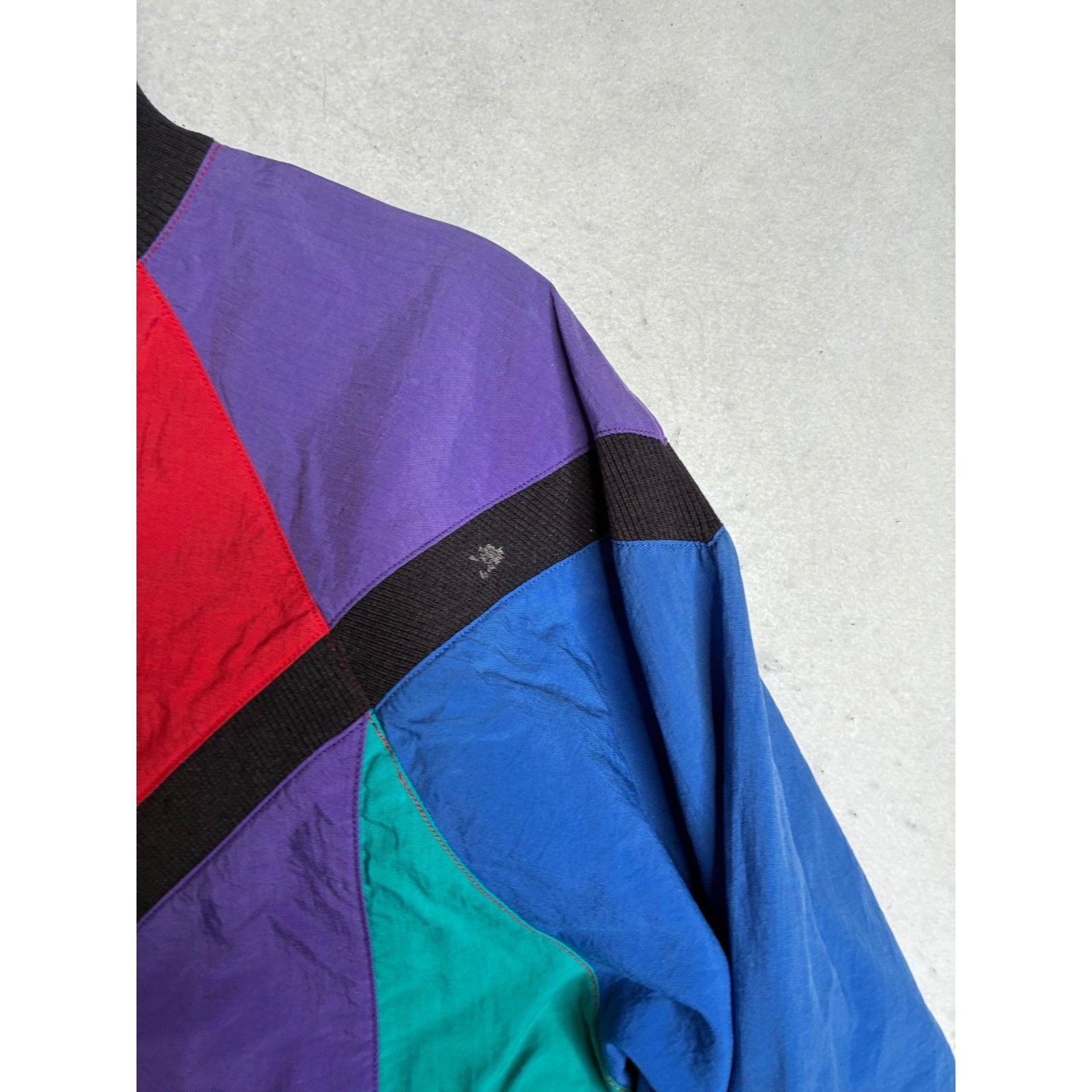 Blast Petites Vintage 80s Colorblock Windbreaker Jacket Red Purple Blue Teal