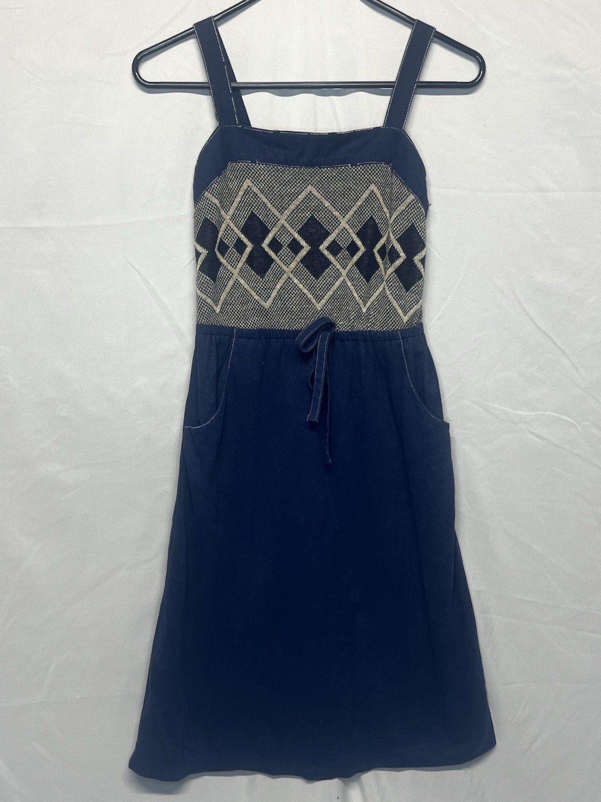 VTG Vicky Vaughn Junior Unsized XS Blue White Sleeveless Summer Dress W/ Pockets