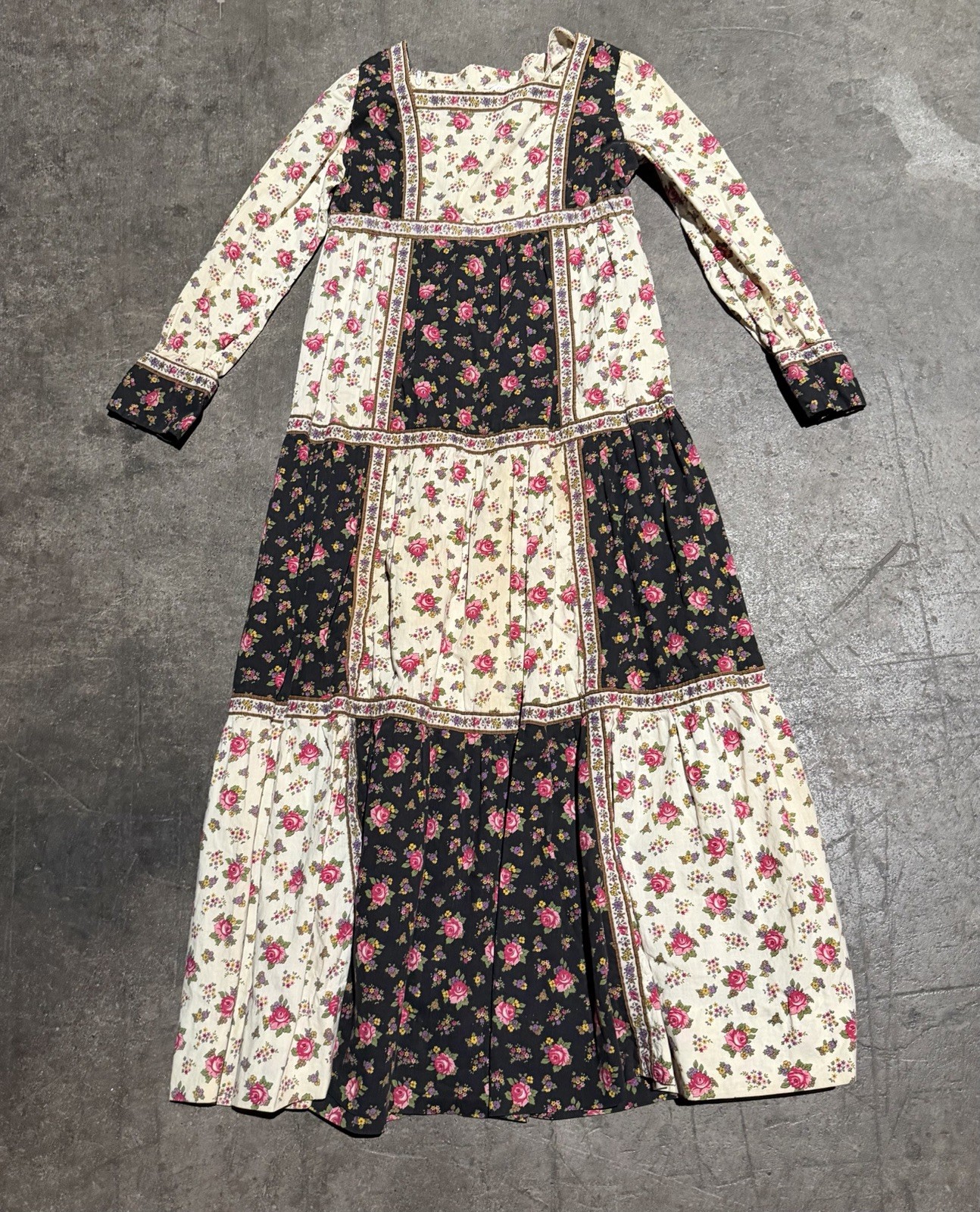 Vintage 70s Bill Atkinson Glen Michigan Floral Maxi Prairie Cottage Core Dress