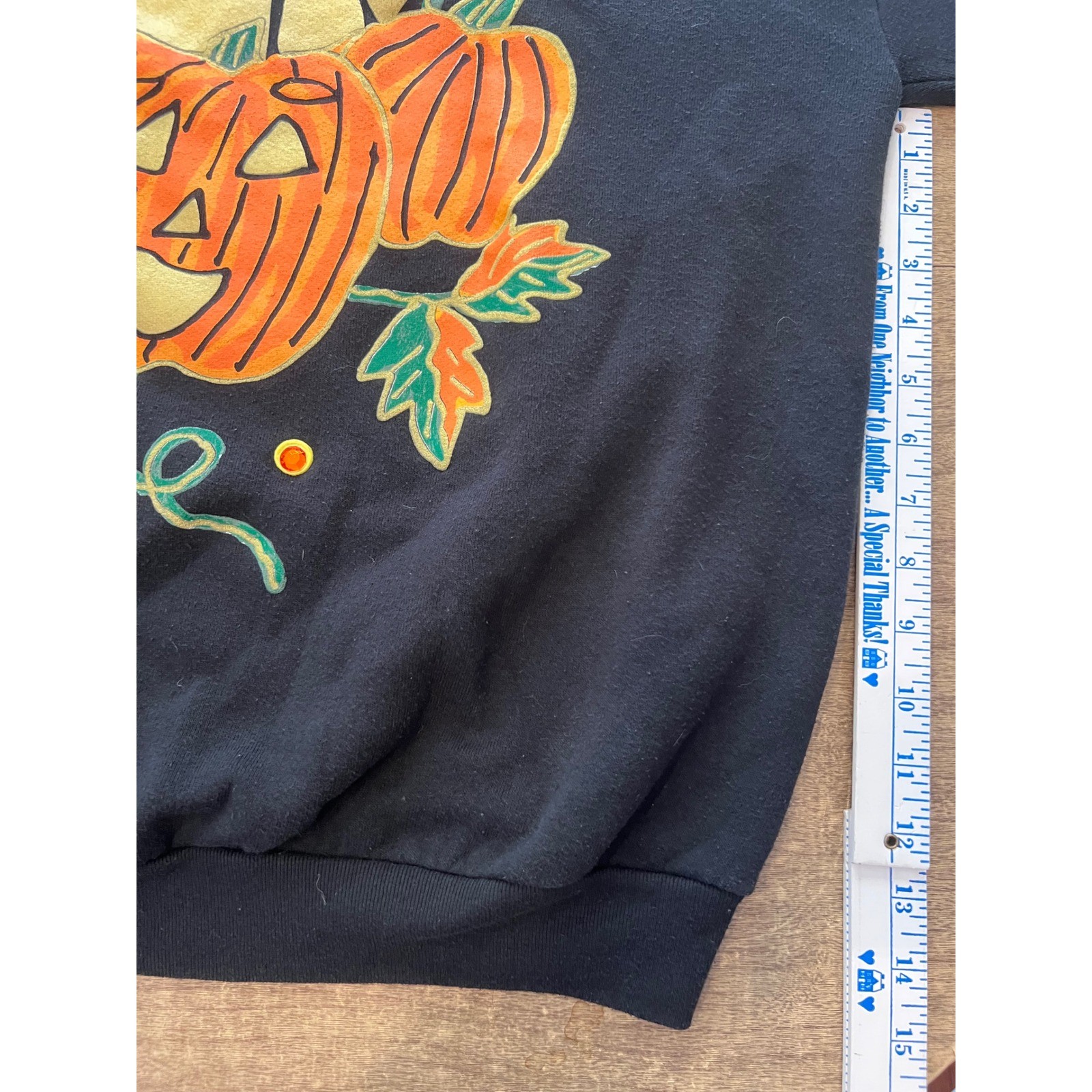 Vintage India Ink Hand Painted Women’s Halloween Crew Neck Sweater OS Black Cats