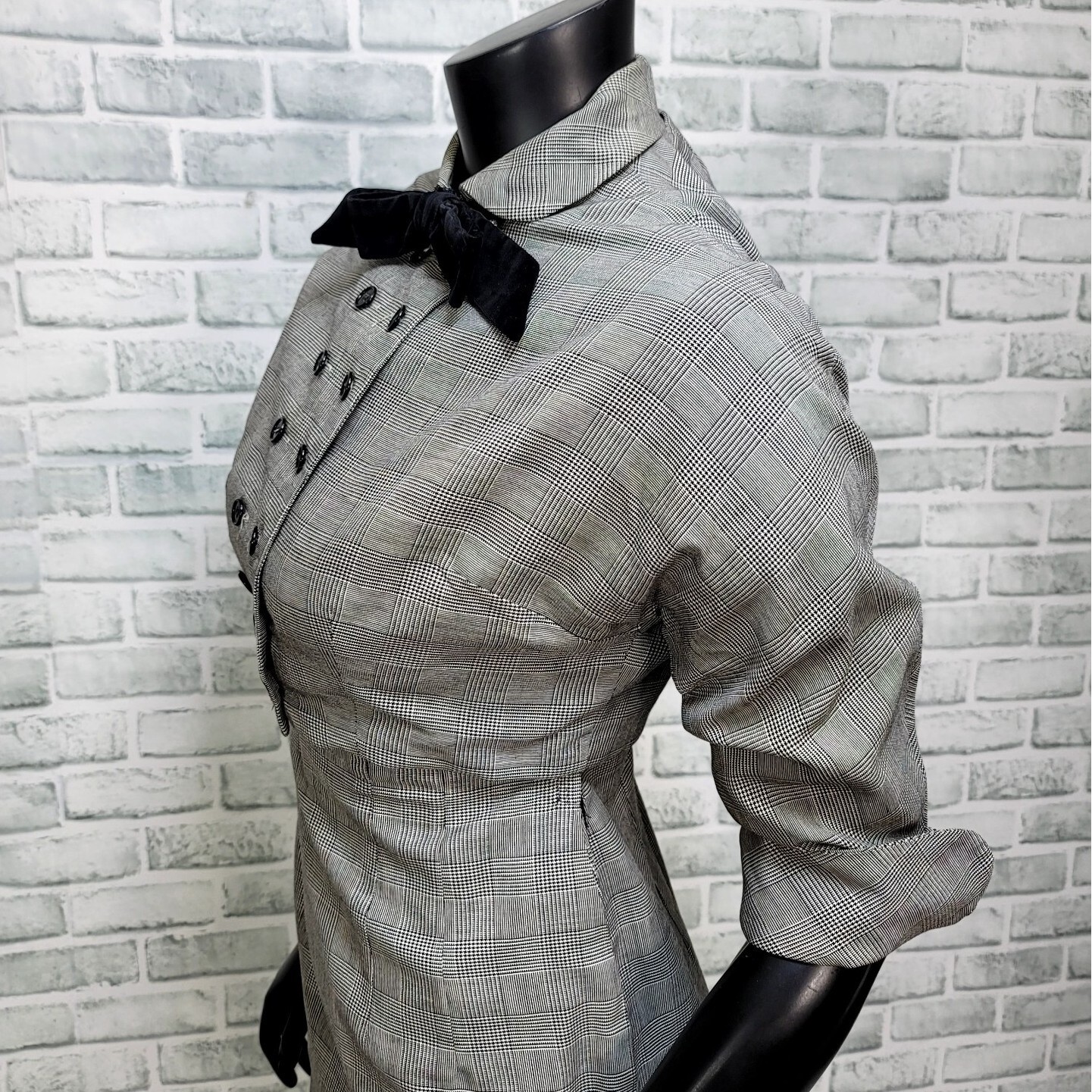 vintage 50s Pat Hartly Houndstooth Plaid Pencil Dress Bolero Set Keyhole Bow
