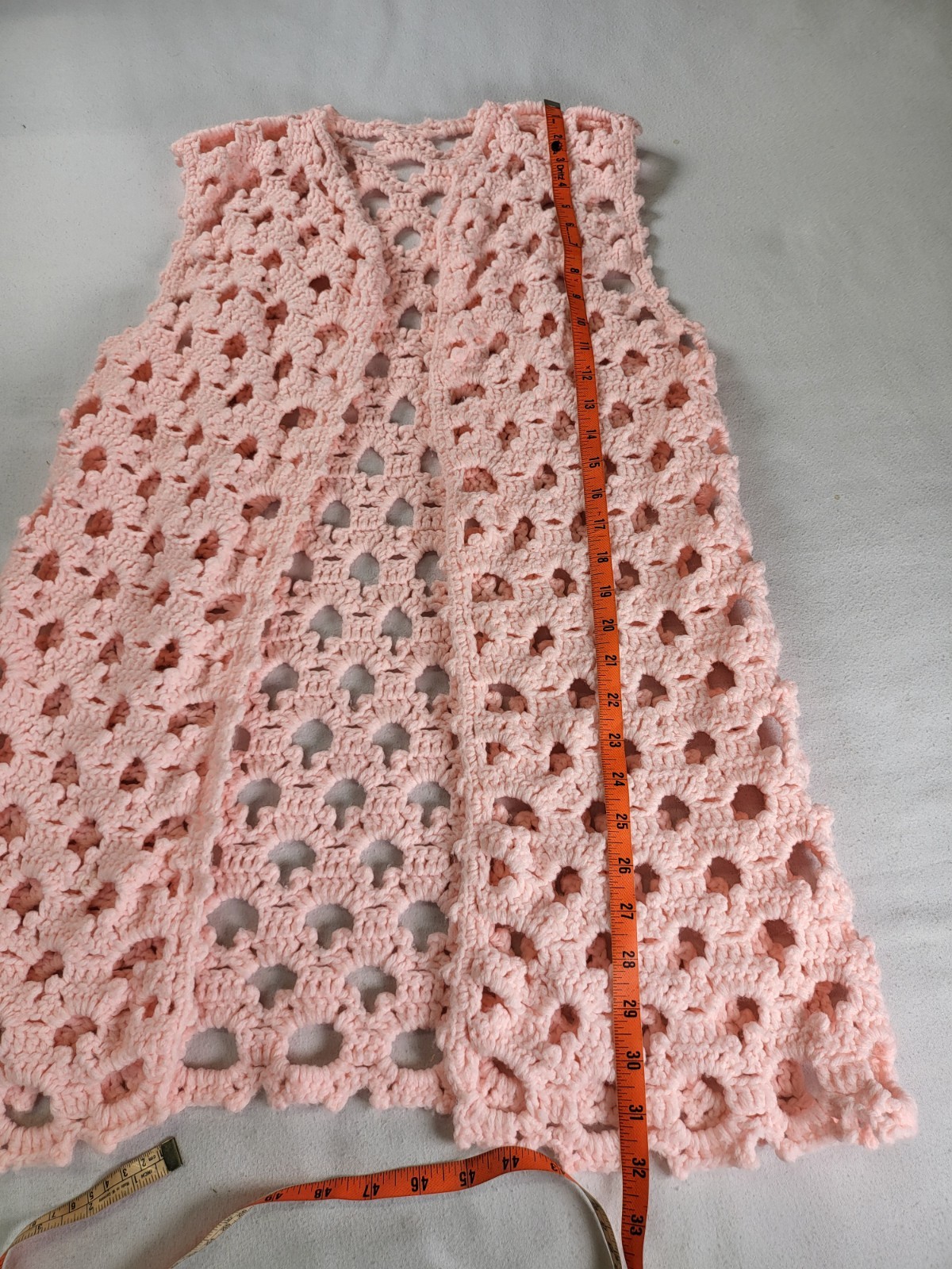 Vintage Pink Crochet Vest Handmade M/L Retro Granny Chic Boho