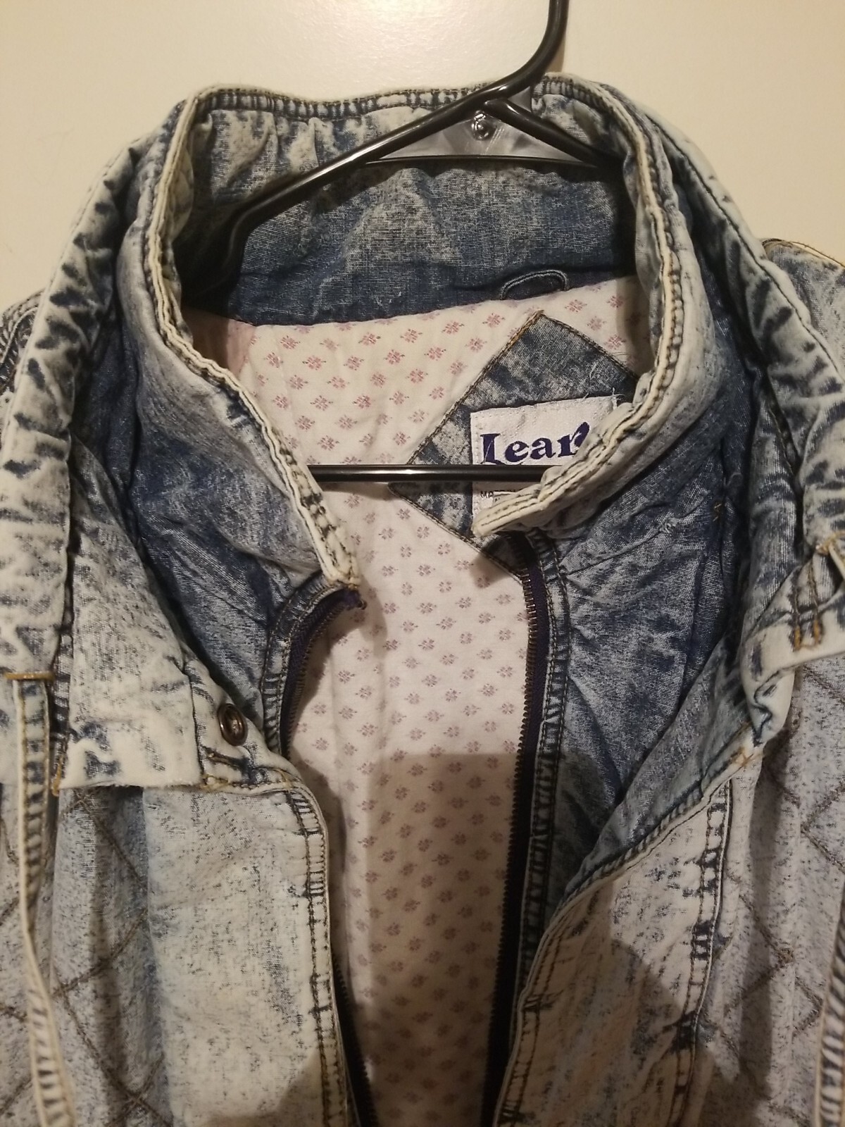 Vintage 1980s Learsi Denim Light Wash Coat Size 20W Puffer Pockets Zip RARE